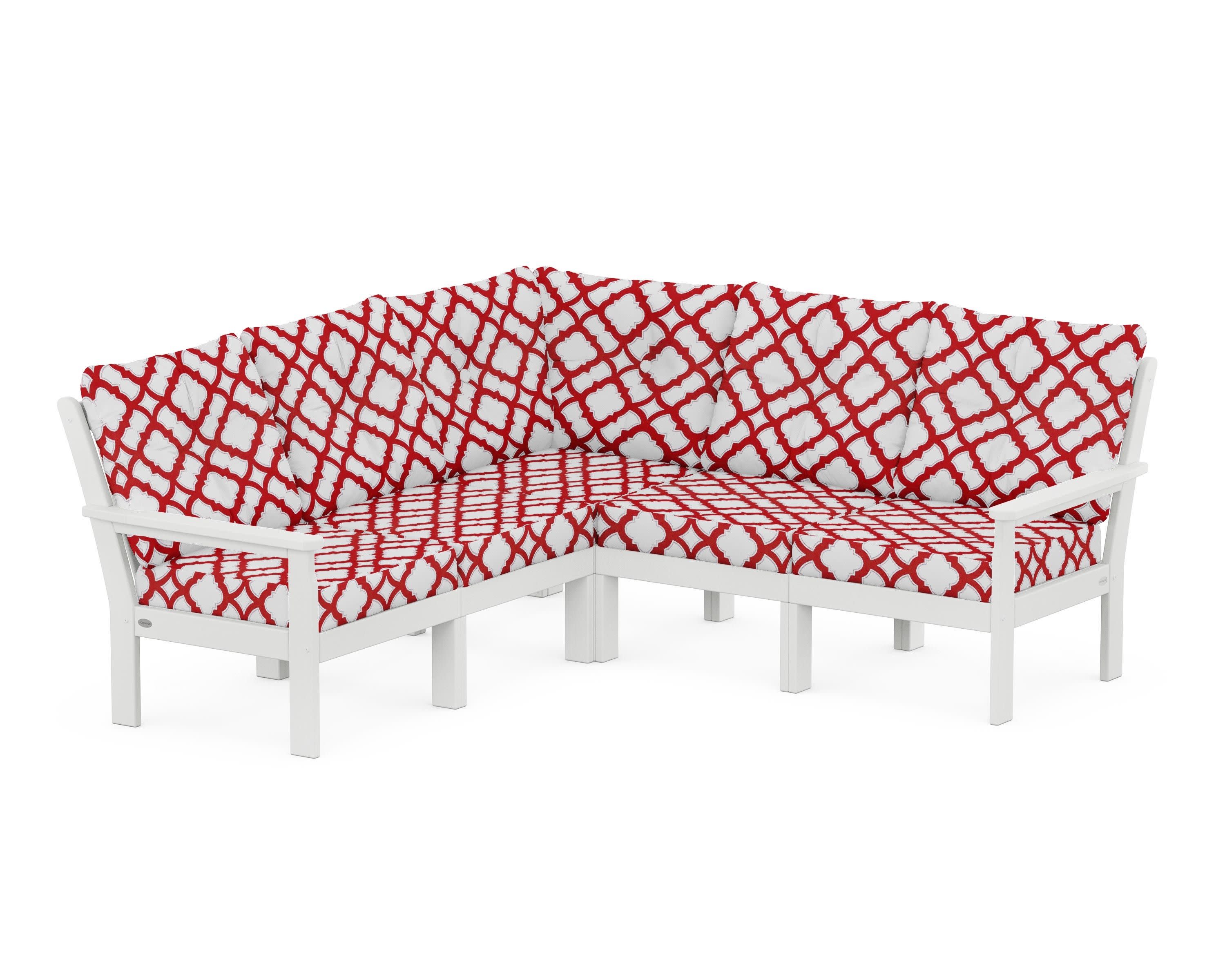 Vineyard 5-Piece Sectional in White / Trellis Crimson