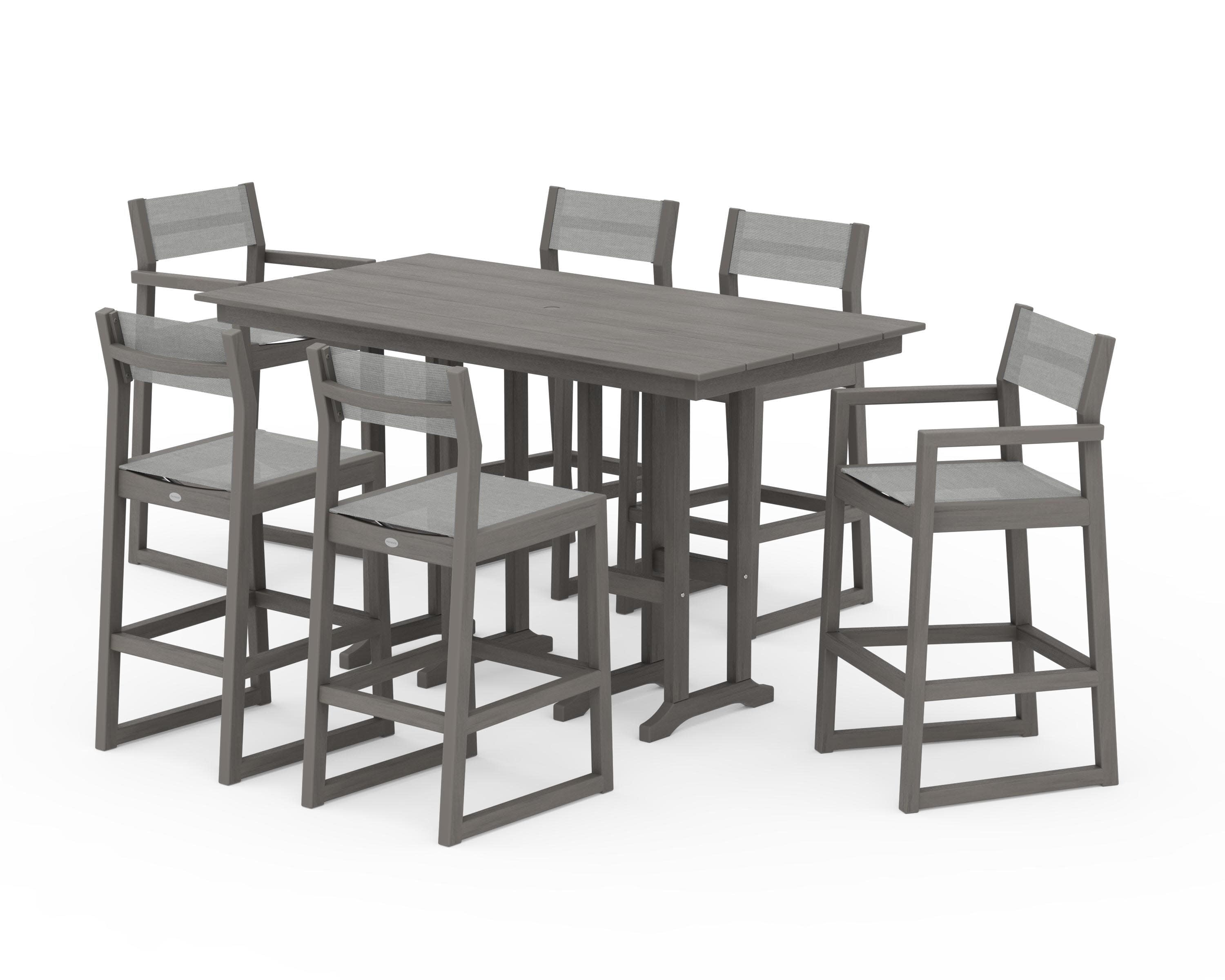 EDGE Sling 7-Piece Farmhouse Bar Set in Driftwood / Metallic Sling