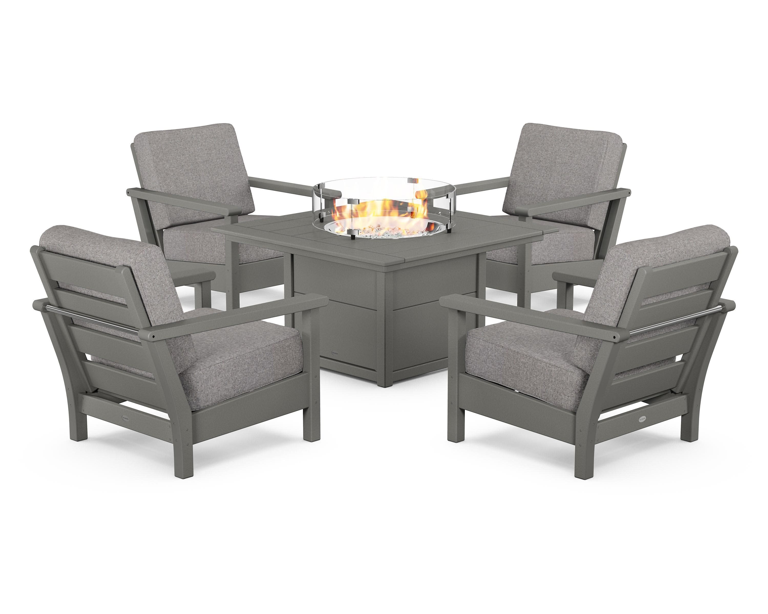 Harbour 5-Piece Conversation Set with Fire Pit Table in Slate Grey / Grey Mist