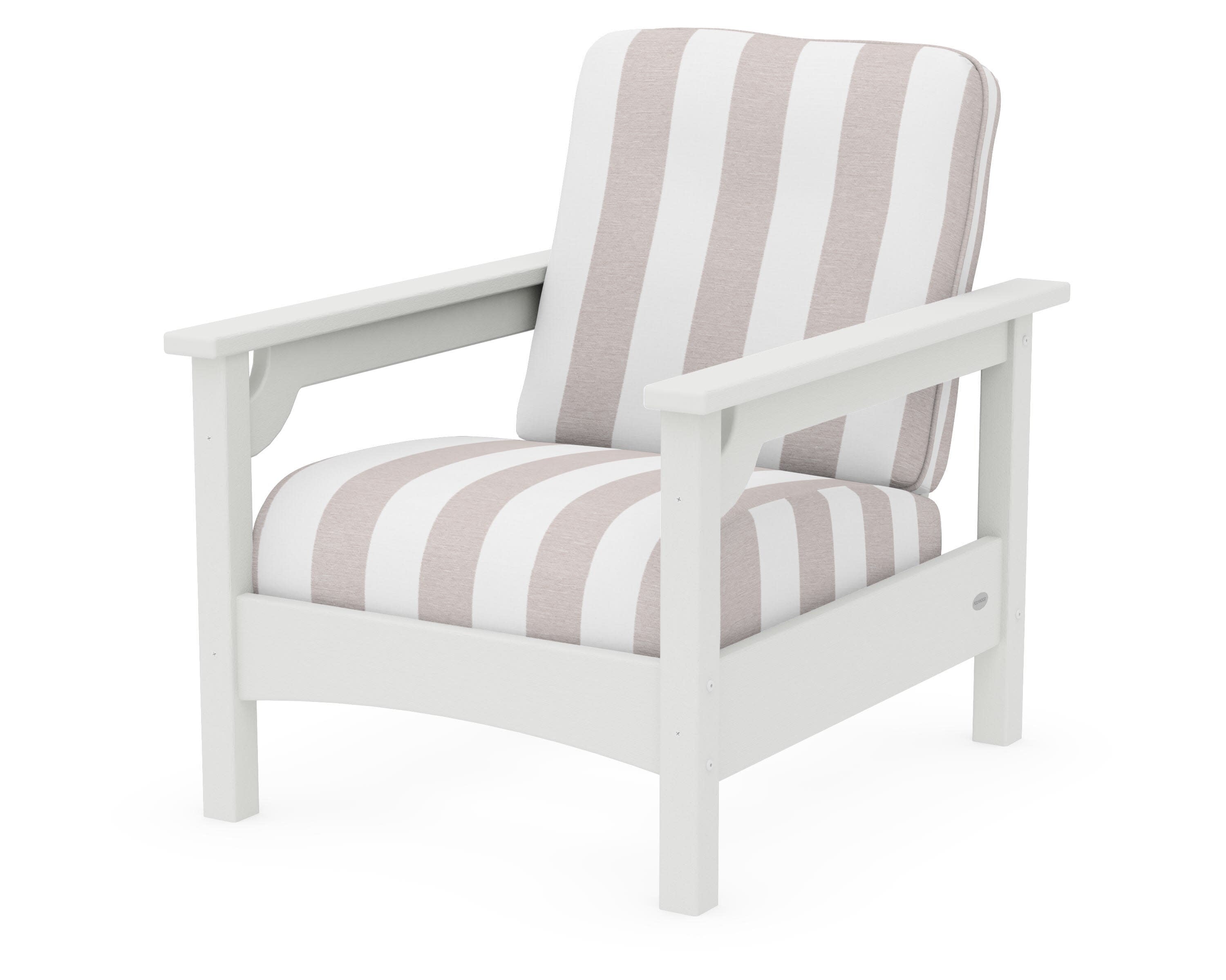 Club Chair in Vintage White / Cabana Stripe Dune Burlap