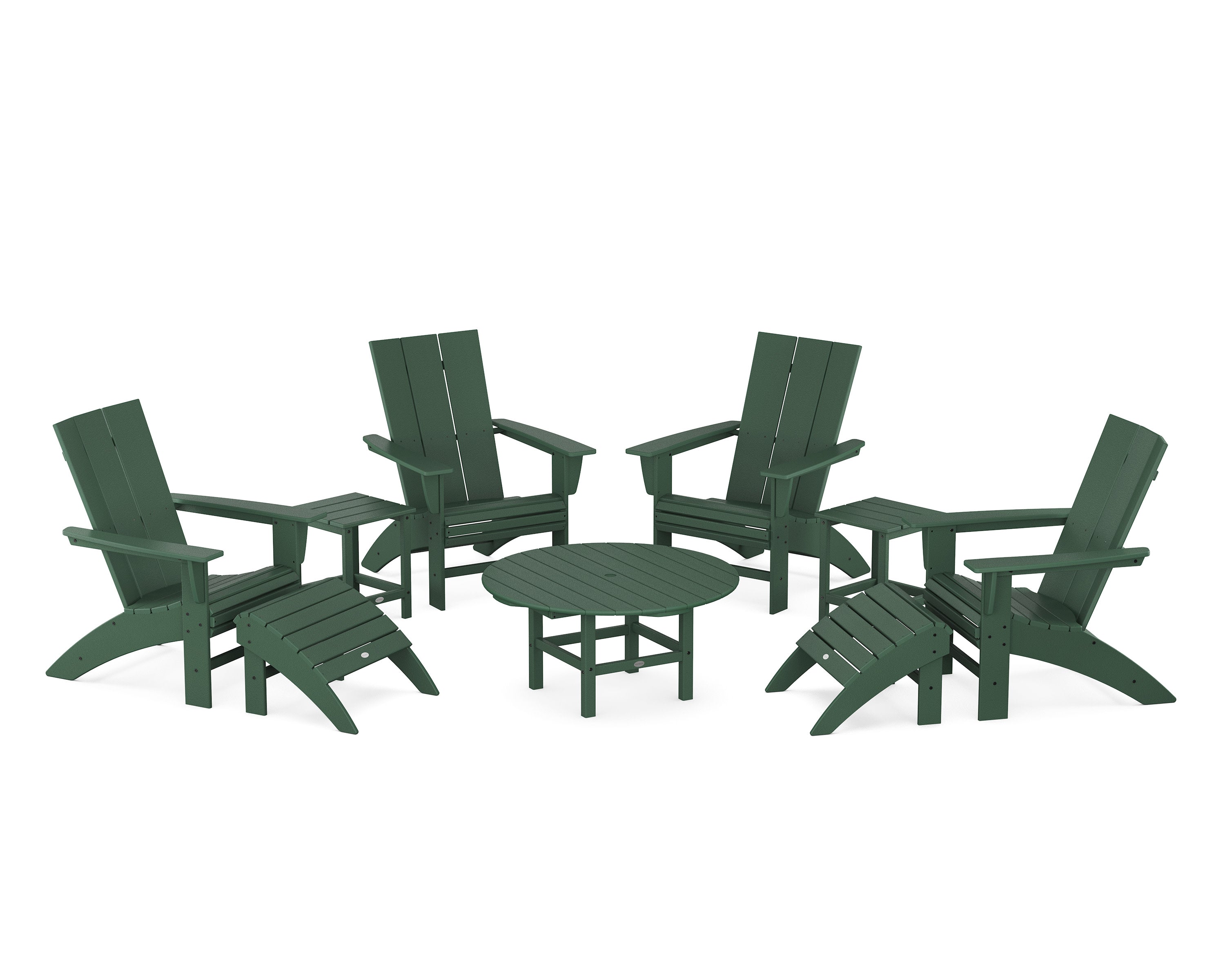 Modern Curveback Adirondack Chair 9-Piece Conversation Set in Green