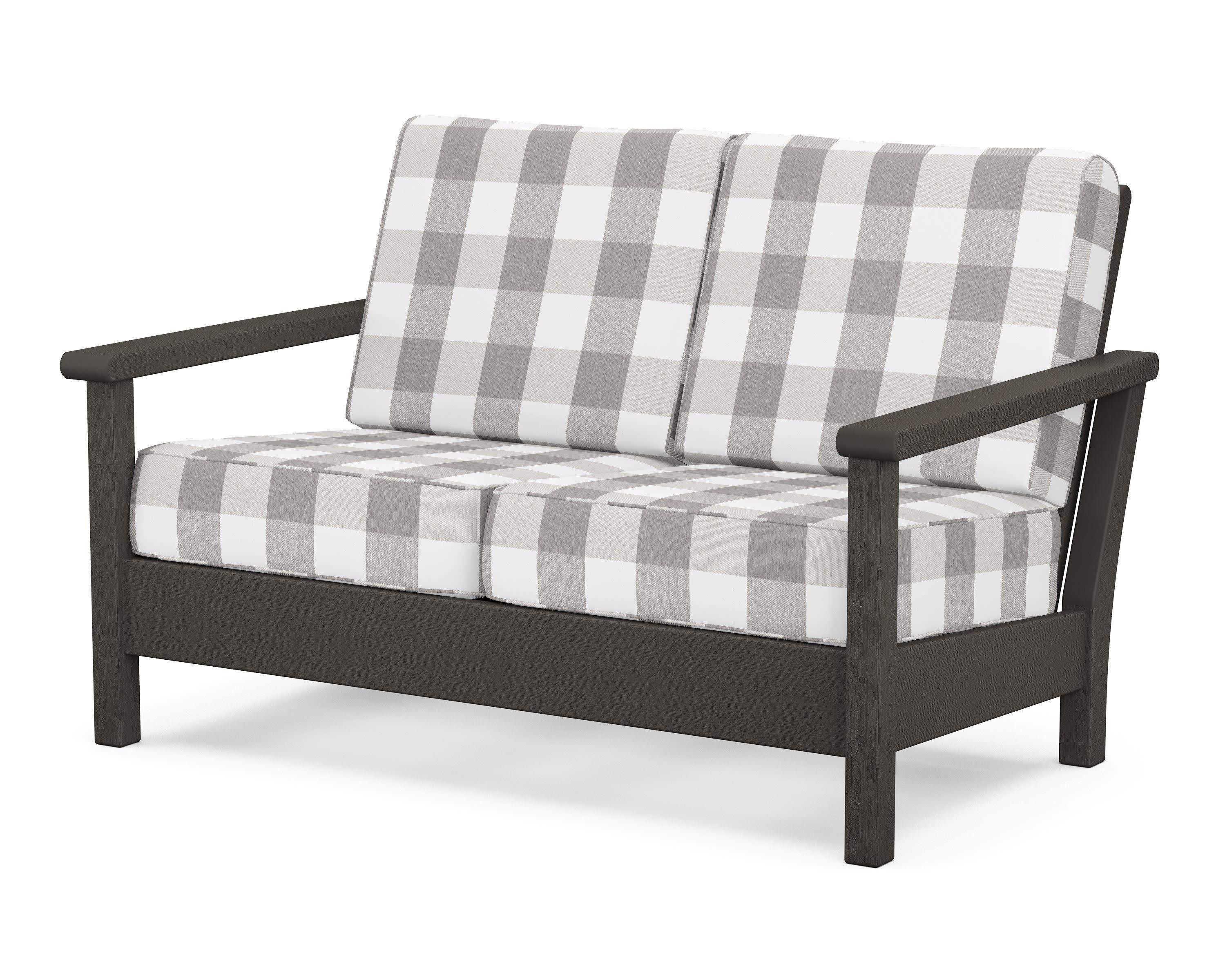 Harbour Deep Seating Loveseat in Vintage Coffee / Buffalo Plaid Grey Mist