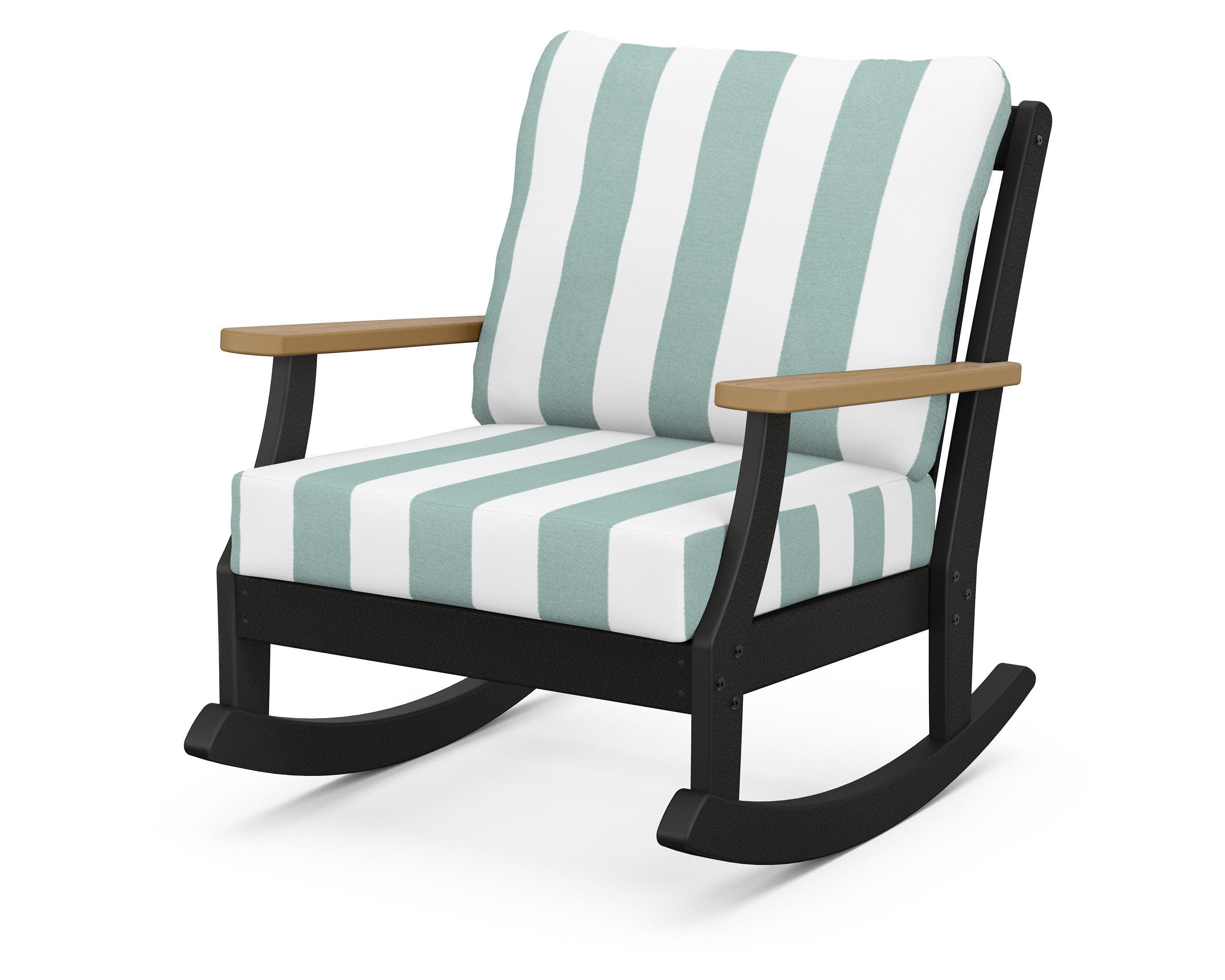 Braxton Deep Seating Rocking Chair in Black / Natural / Cabana Stripe Glacier Spa