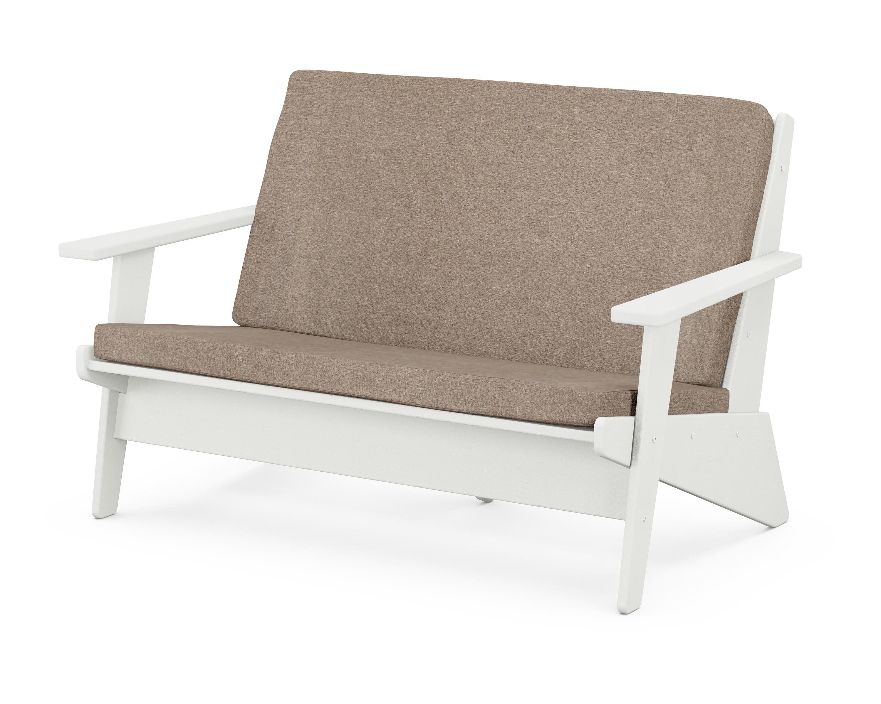 Riviera Modern Lounge Loveseat in Vintage White / Spiced Burlap