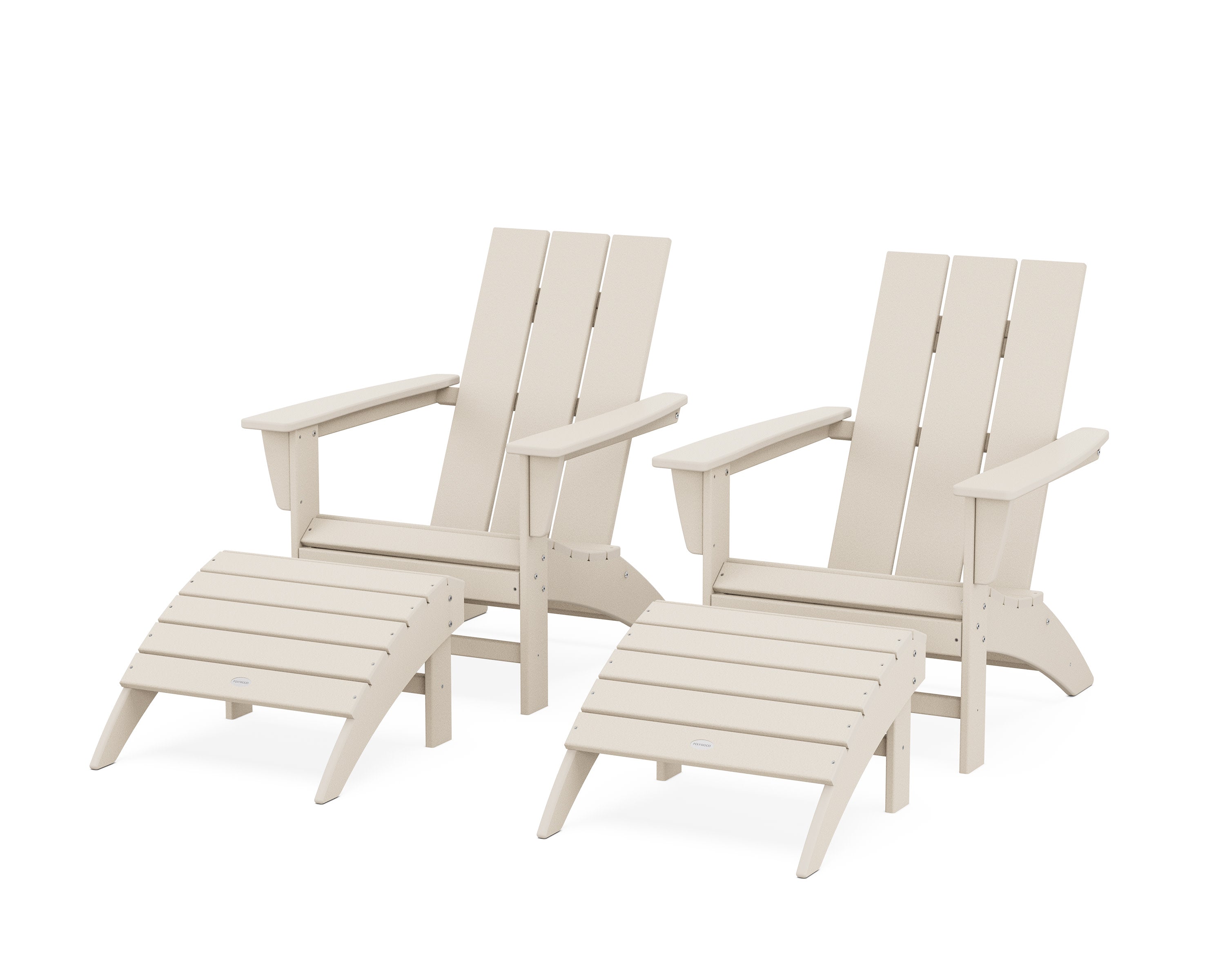 Modern Adirondack Chair 4-Piece Set with Ottomans in Sand