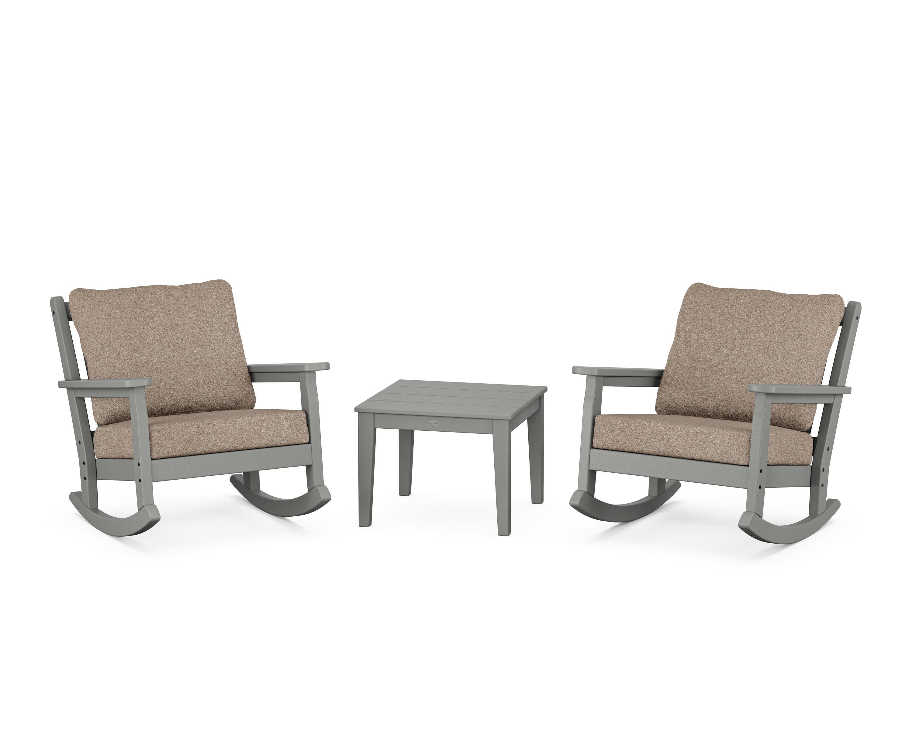 Chippendale 3-Piece Deep Seating Rocker Set in Slate Grey / Spiced Burlap