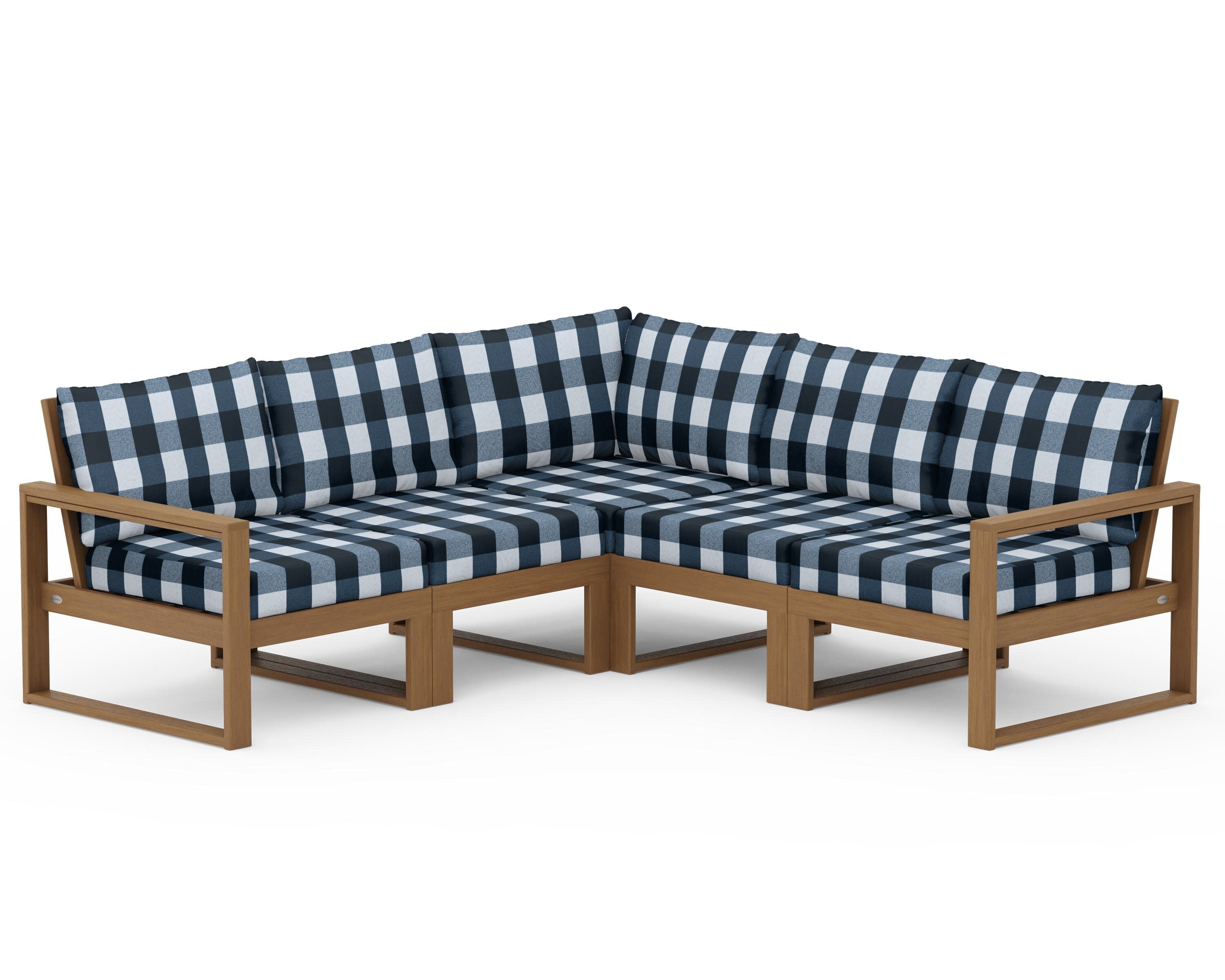 EDGE 5-Piece Modular Deep Seating Set in Natural / Buffalo Plaid Marine Indigo