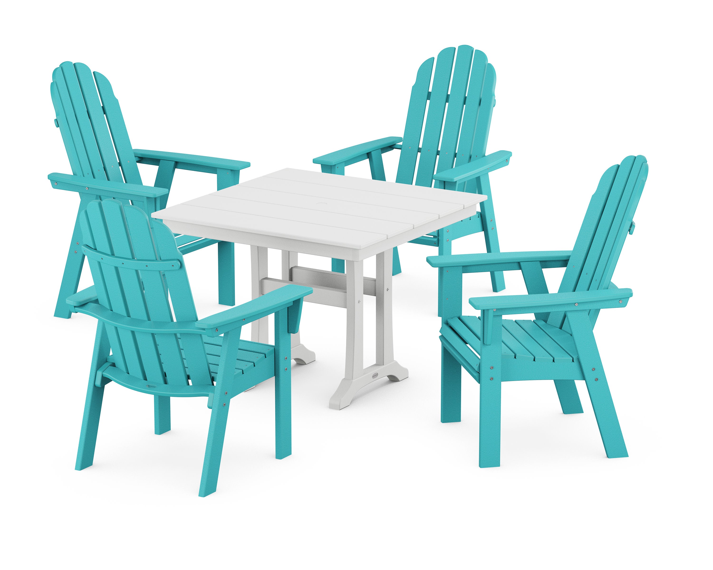 Vineyard Adirondack 5-Piece Farmhouse Dining Set With Trestle Legs in Aruba / White