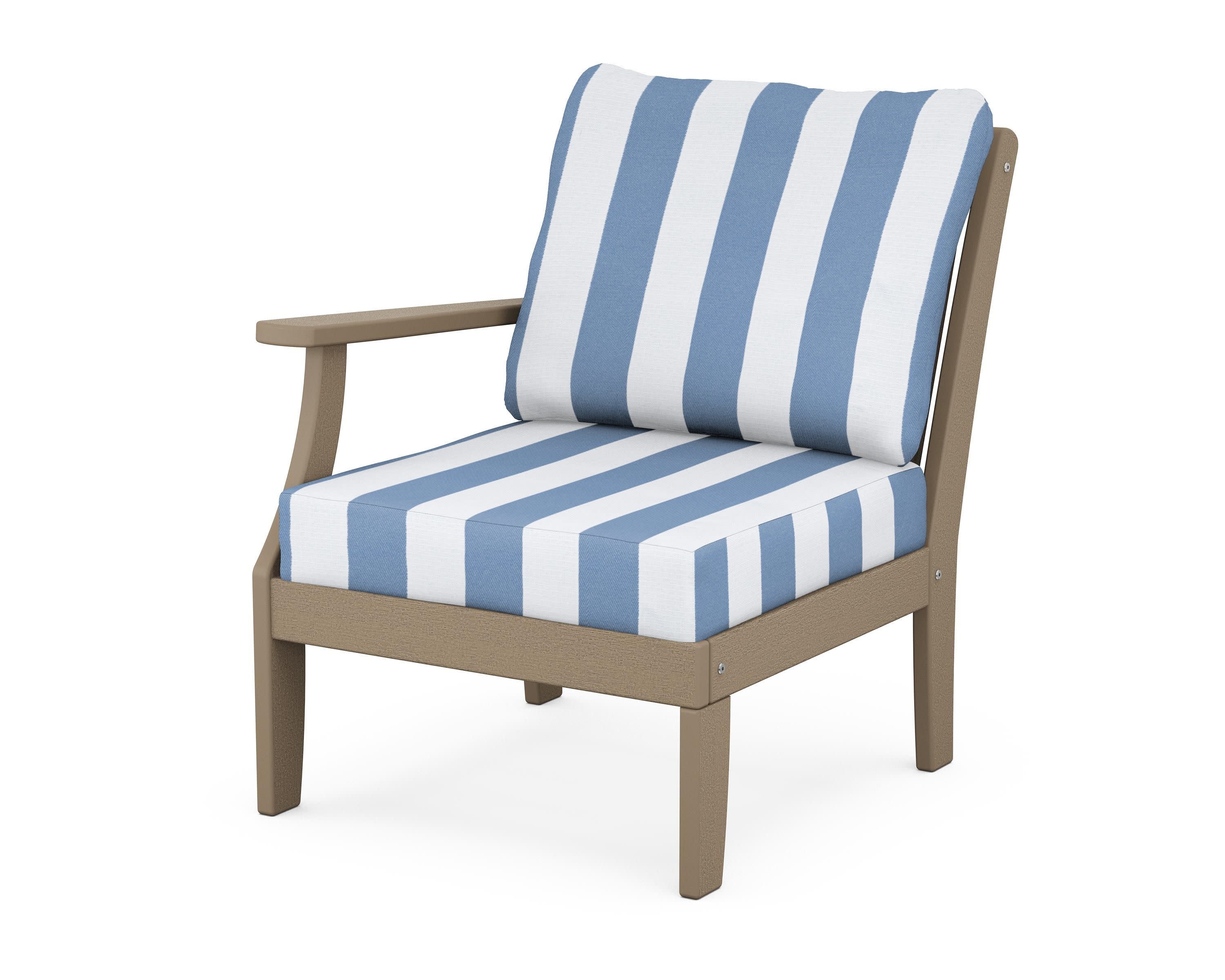 Braxton Modular Left Arm Chair in Vintage Sahara / Cabana Stripe Sky Blue
