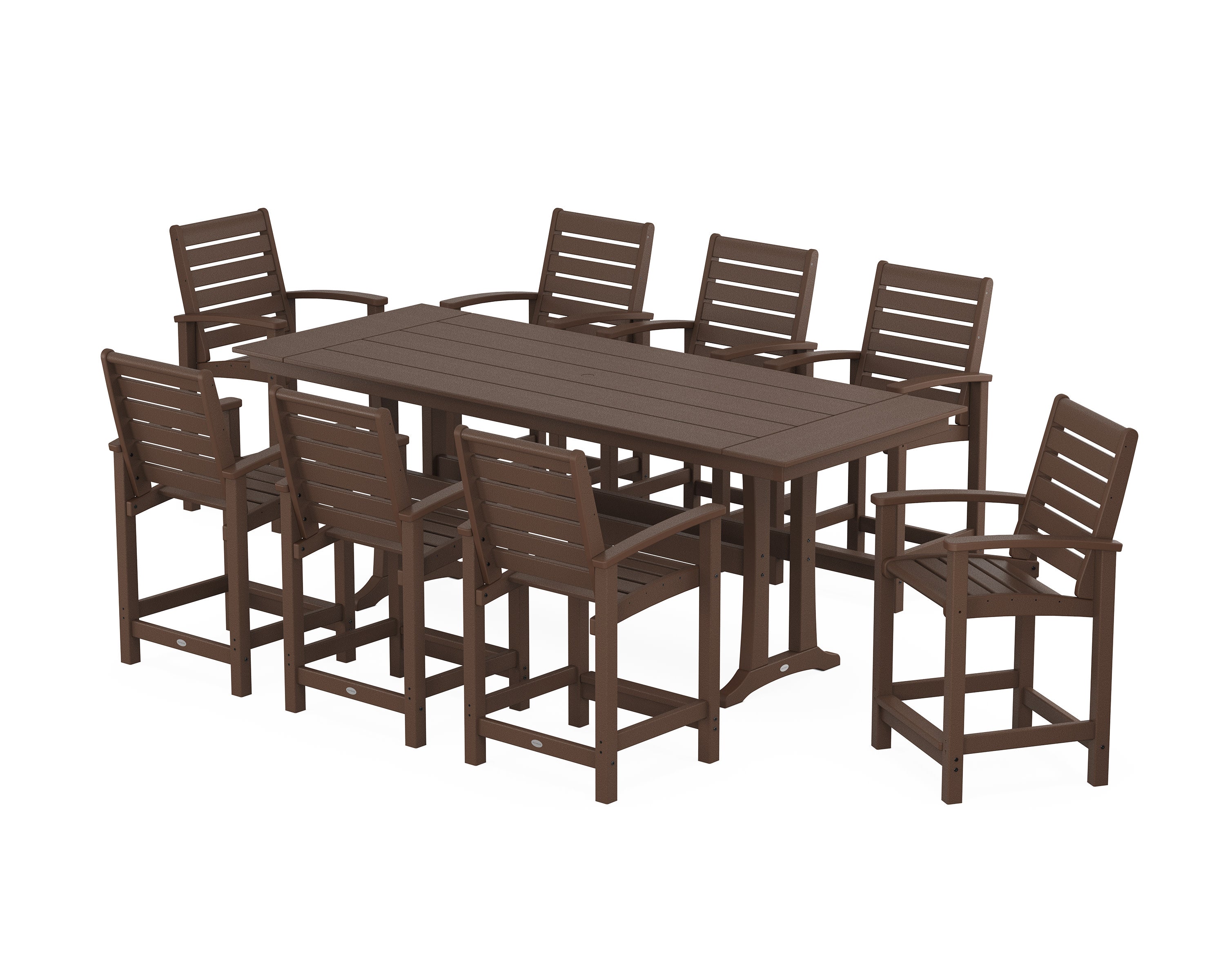Signature 9-Piece Farmhouse Counter Set with Trestle Legs in Mahogany