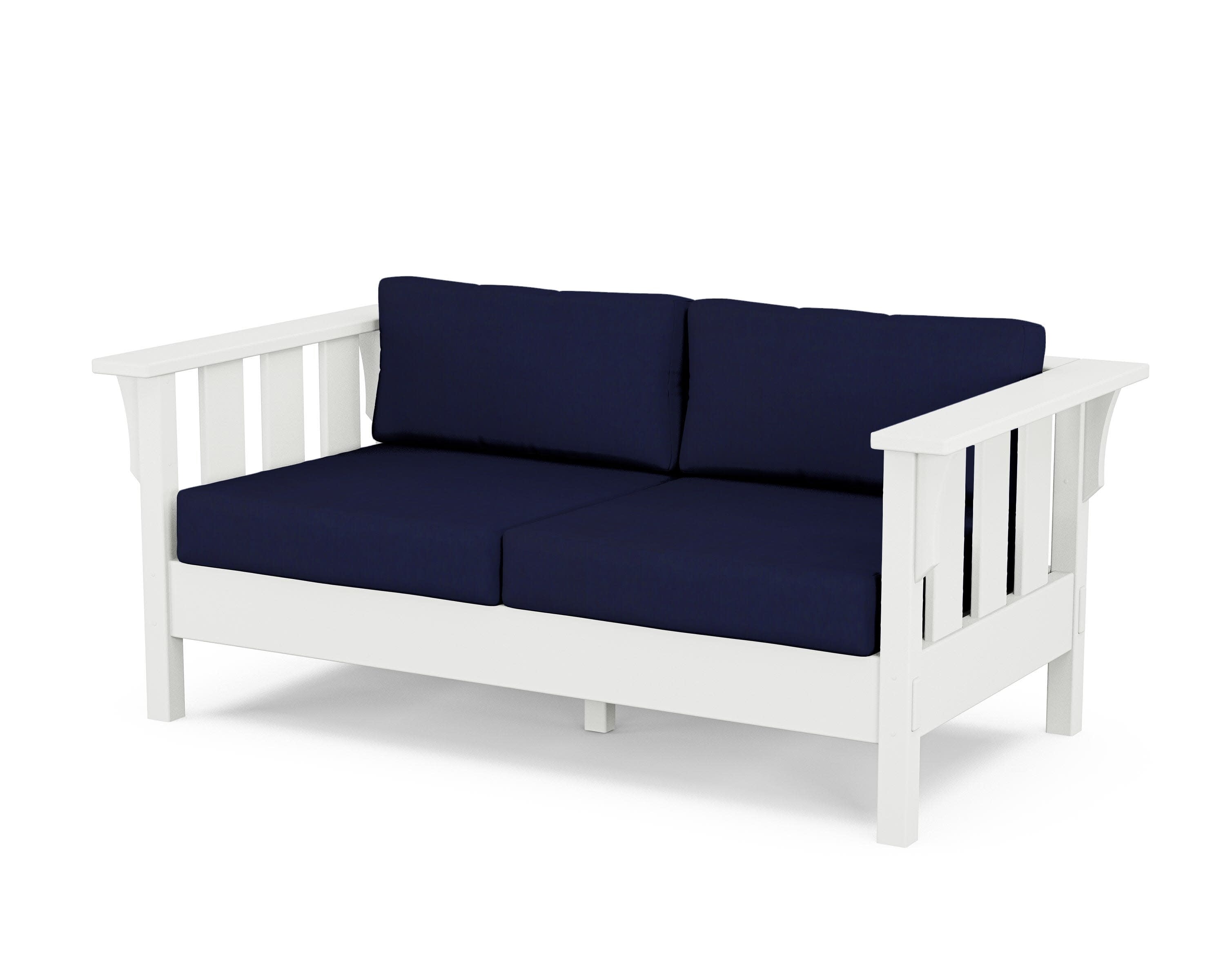 Acadia Deep Seating Loveseat in White / Navy