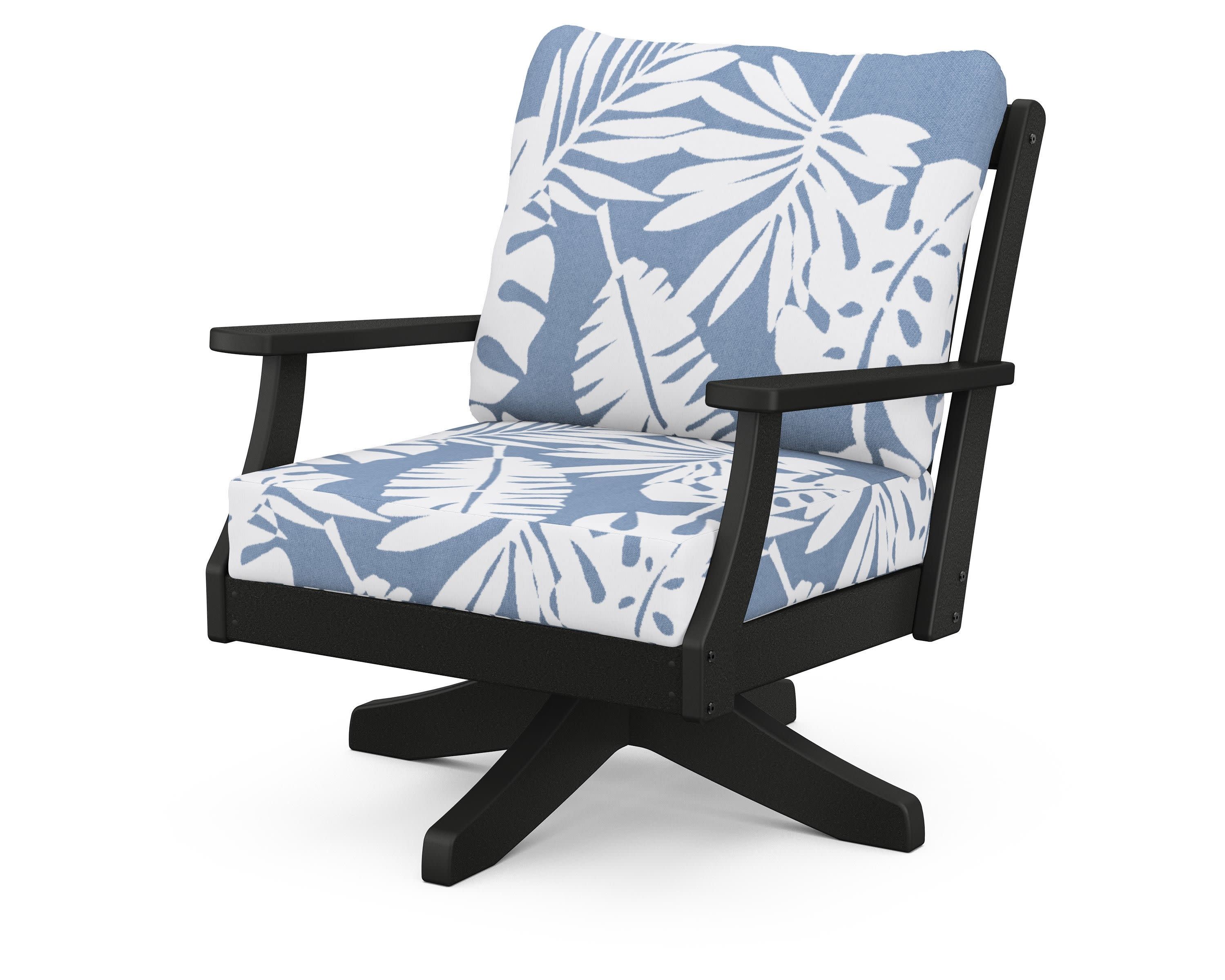 Braxton Deep Seating Swivel Chair in Black / Leaf Sky Blue