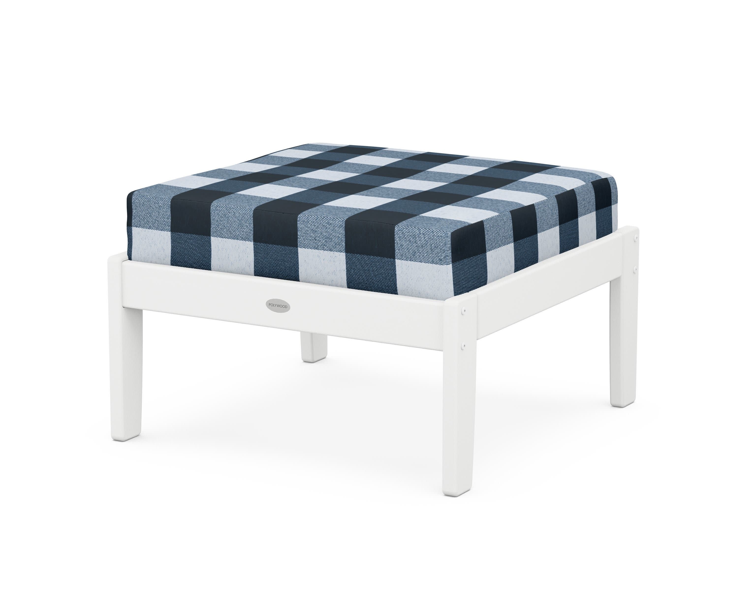 Braxton Deep Seating Ottoman in White / Buffalo Plaid Marine Indigo