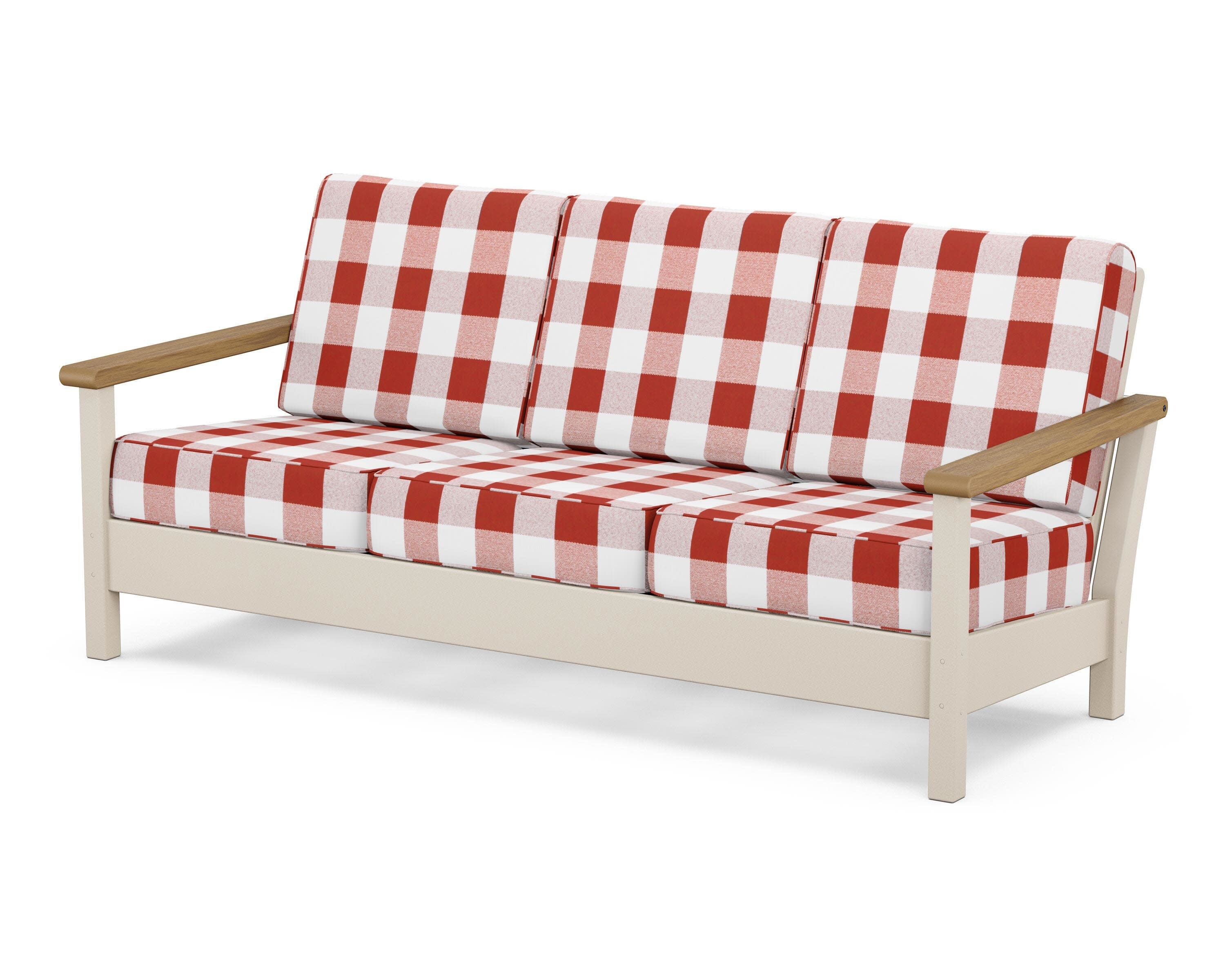 Harbour Deep Seating Sofa in Sand / Natural / Buffalo Plaid Crimson