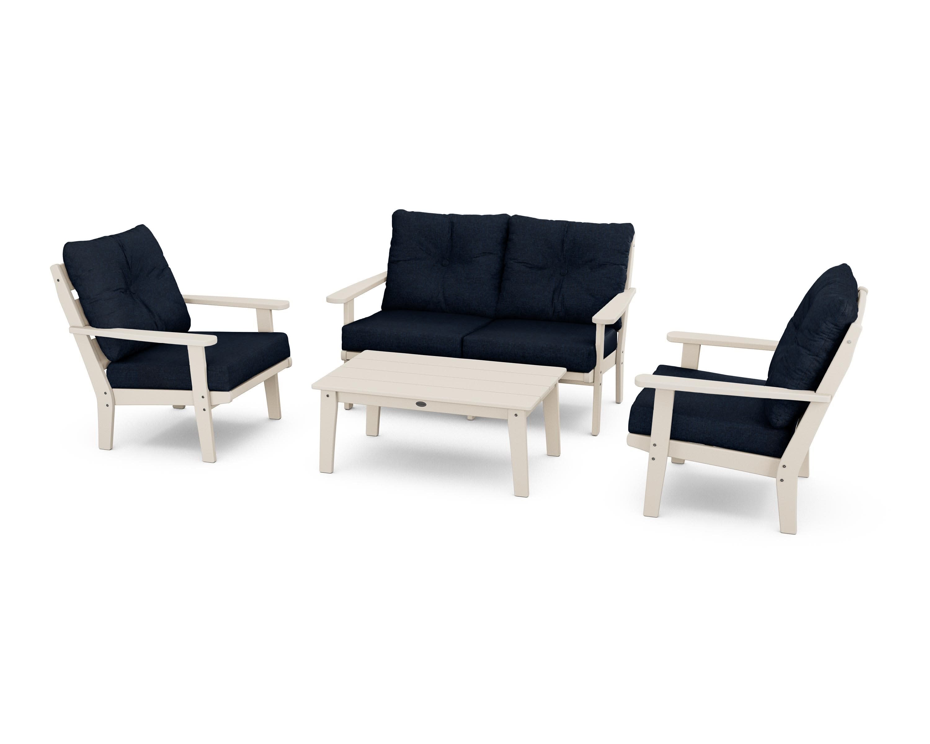 Lakeside 4-Piece Deep Seating Set in Sand / Marine Indigo