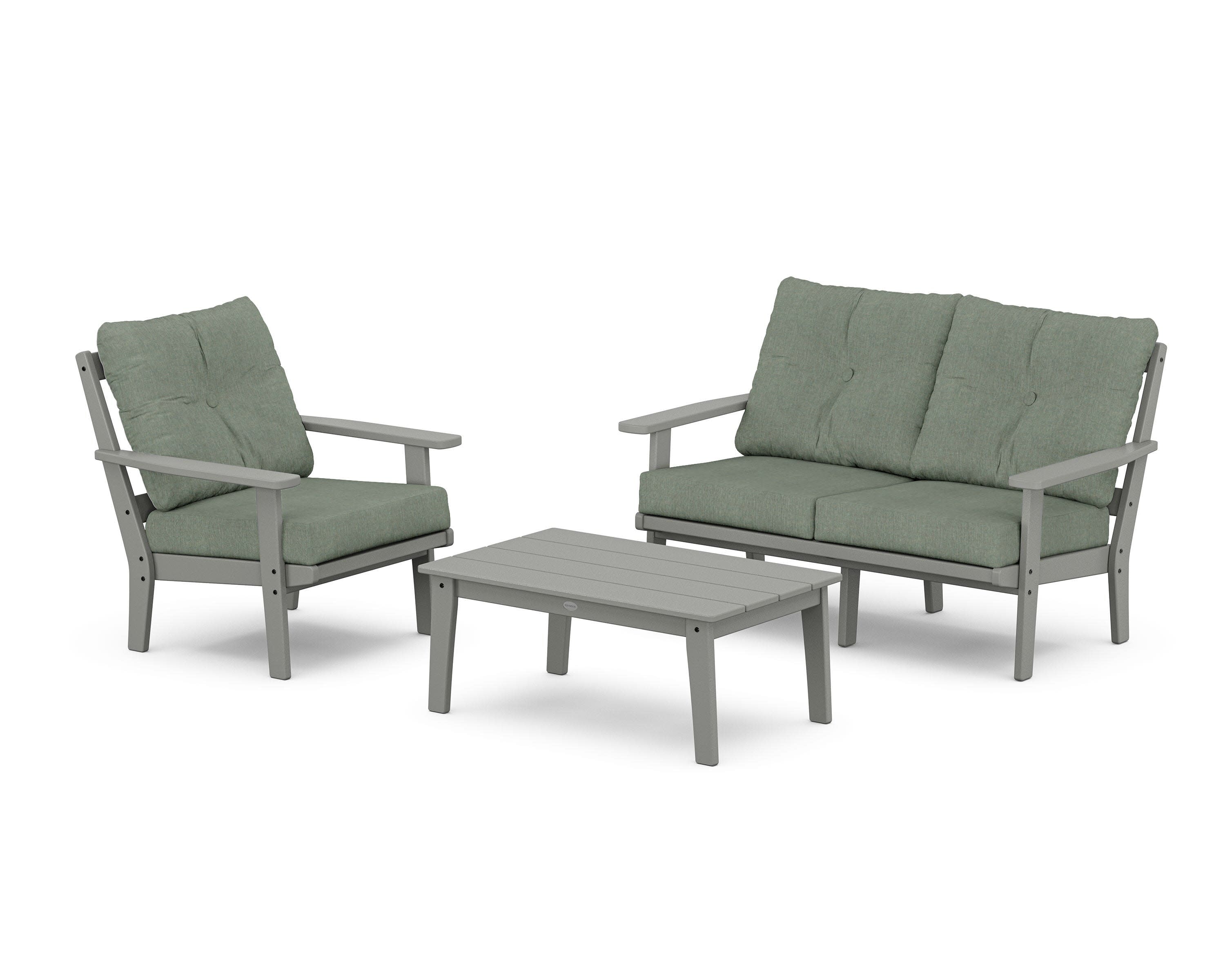Prairie 3-Piece Deep Seating Set with Loveseat in Slate Grey / Cast Sage