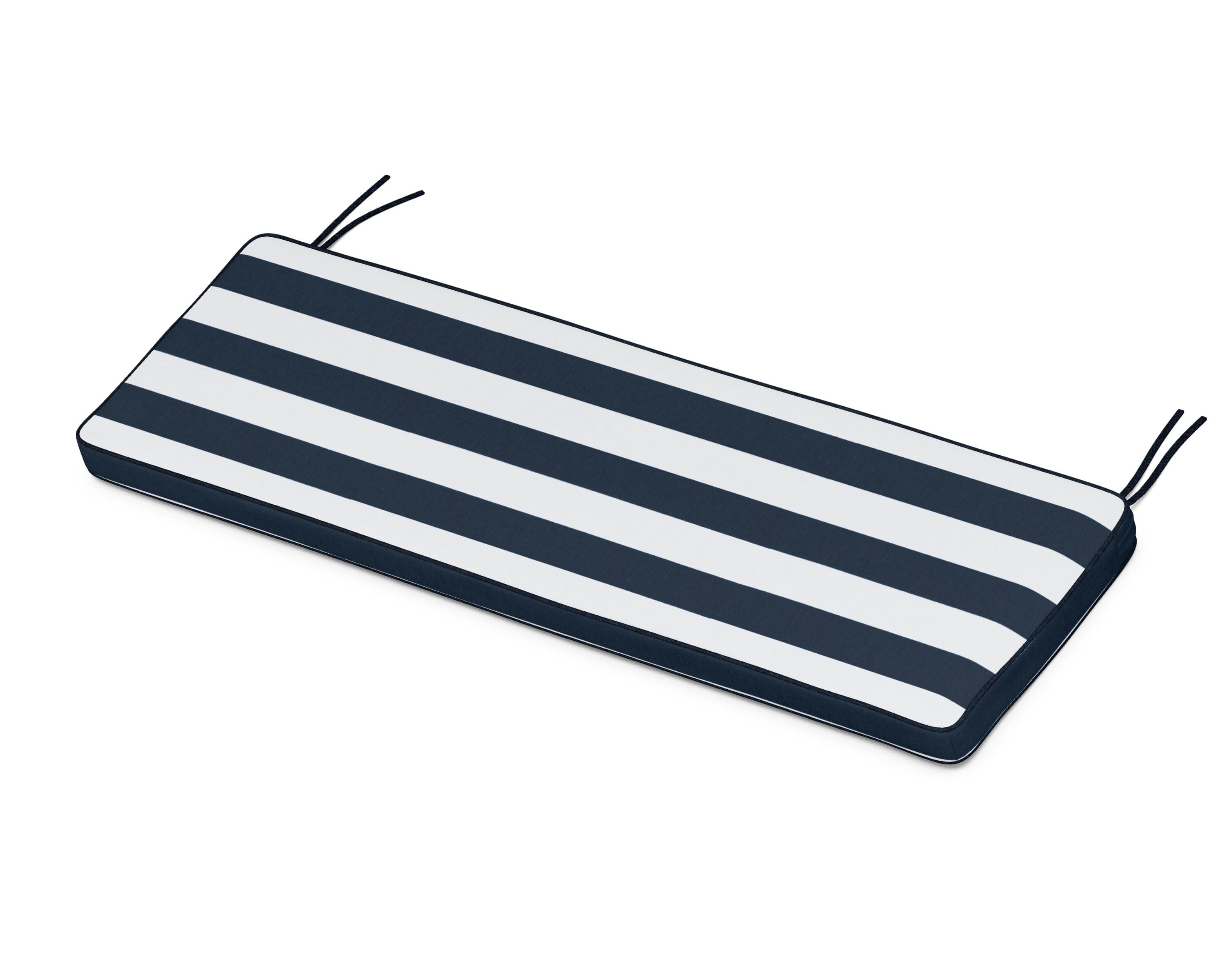 Chinoiserie Bench Seat Cushion in Cabana Stripe Marine Indigo