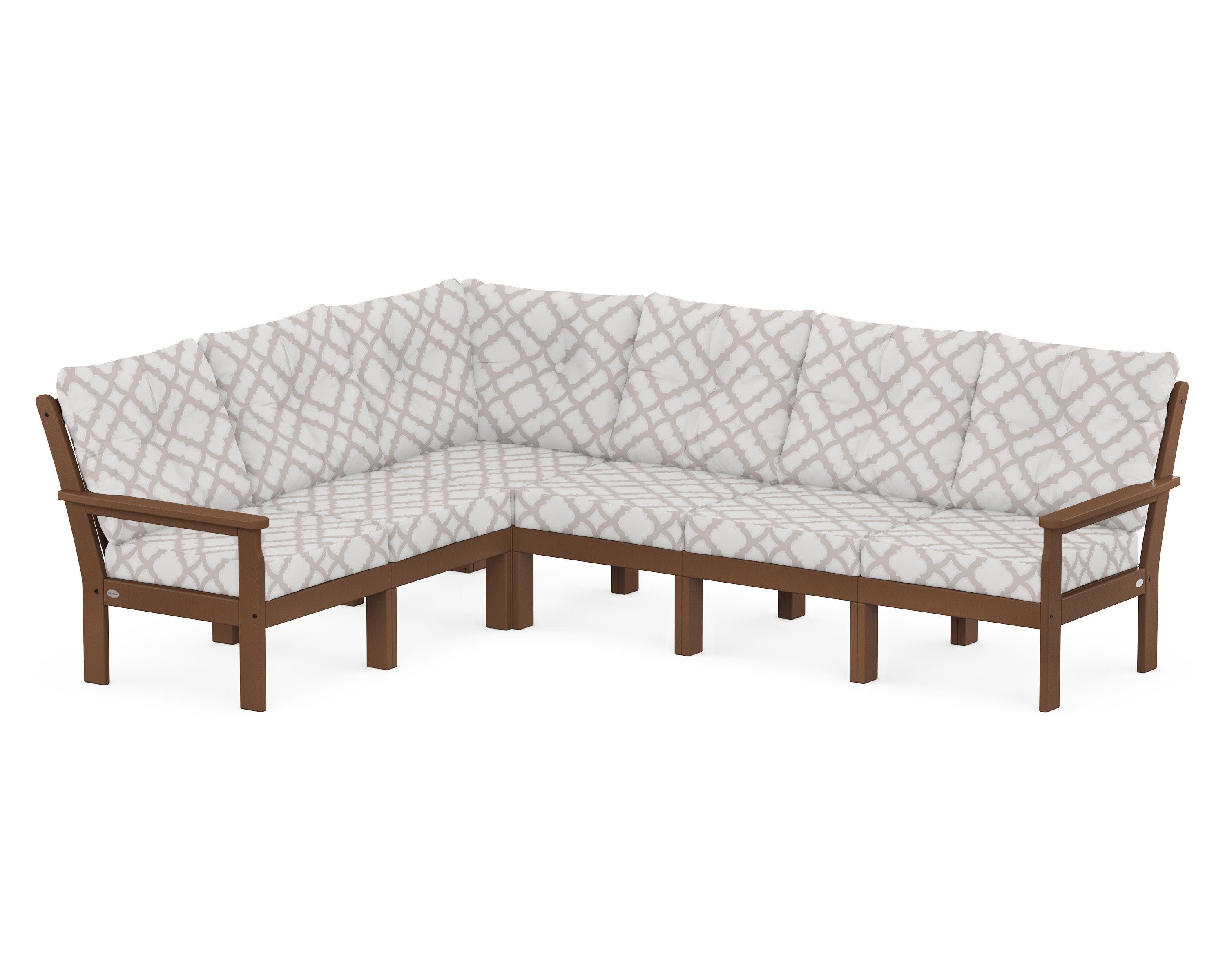 Vineyard 6-Piece Sectional in Teak / Trellis Dune Burlap