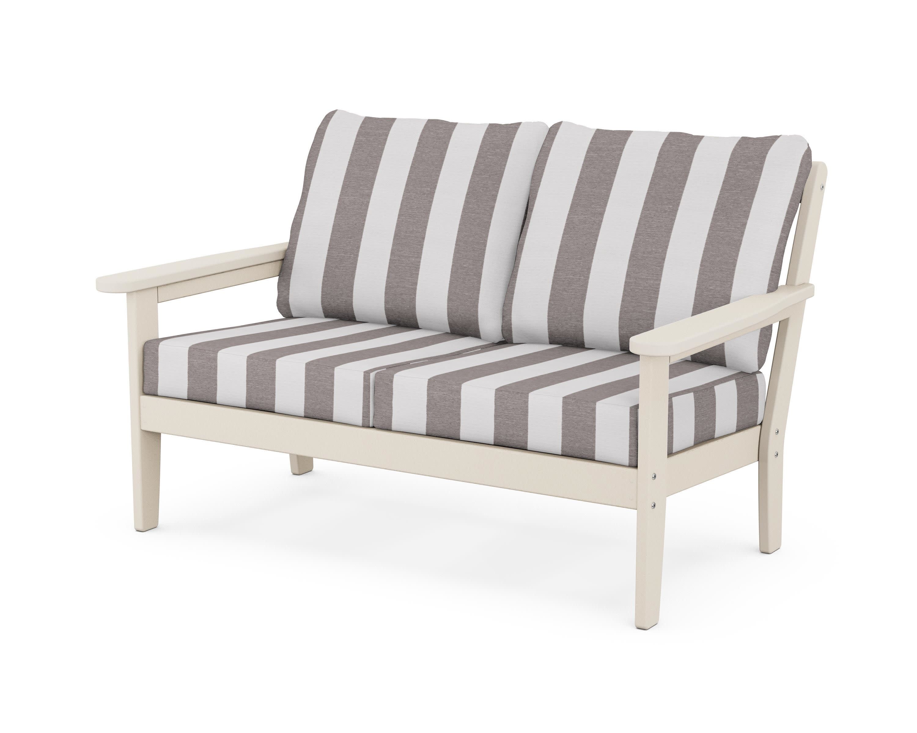 Cottage Deep Seating Loveseat in Sand / Cabana Stripe Grey Mist