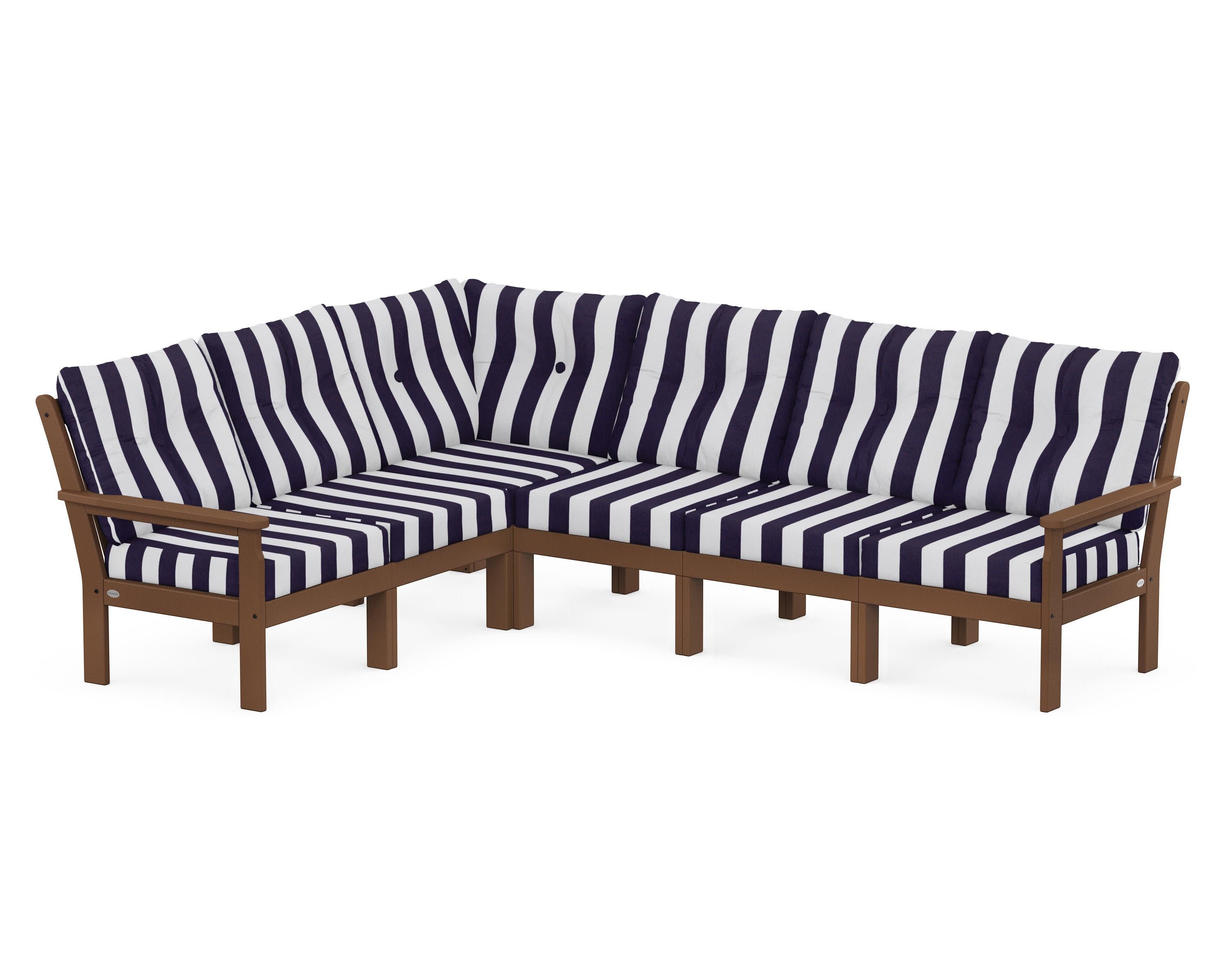 Vineyard 6-Piece Sectional in Teak / Cabana Stripe Navy