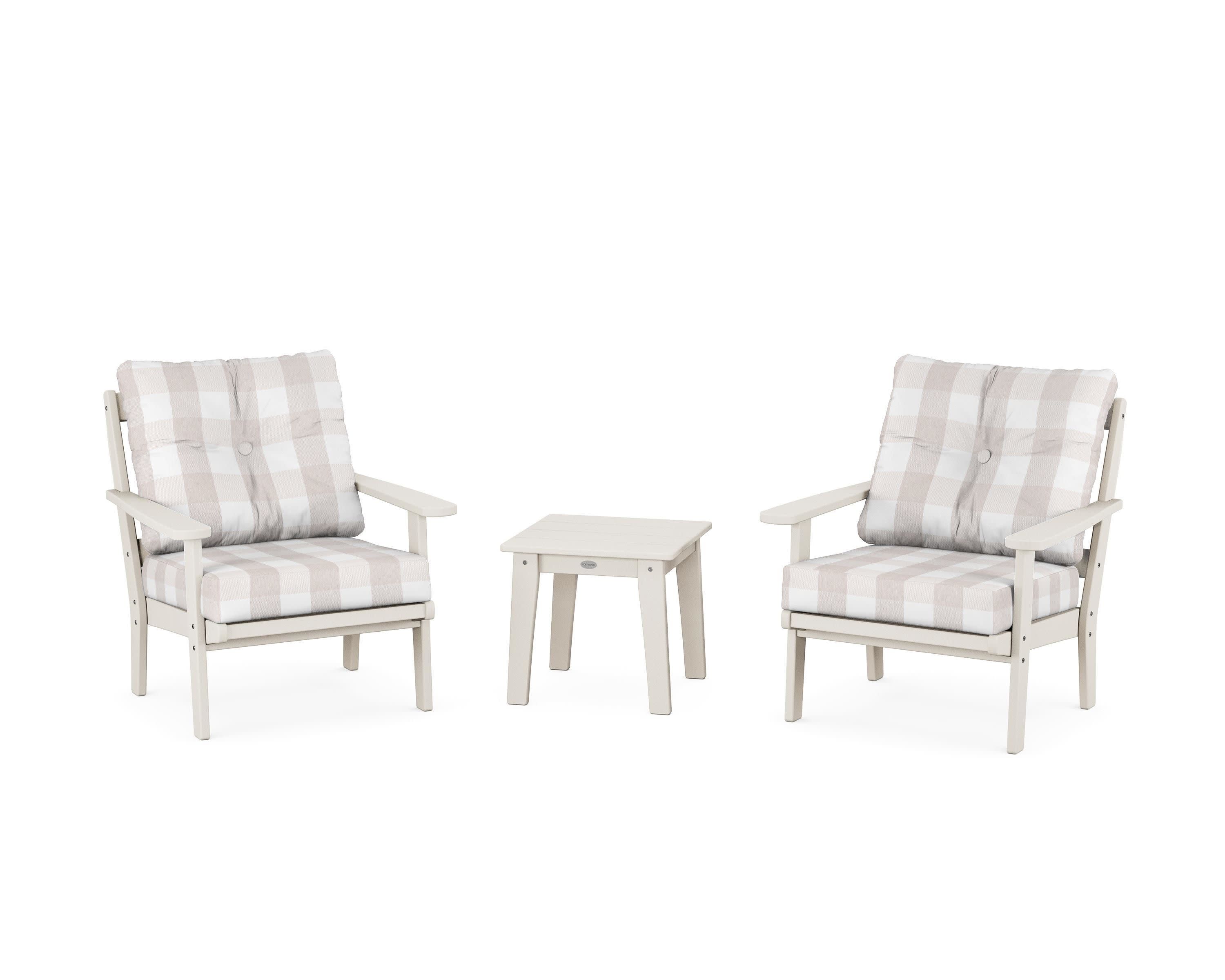 Mission 3-Piece Deep Seating Set in Sand / Buffalo Plaid Dune Burlap