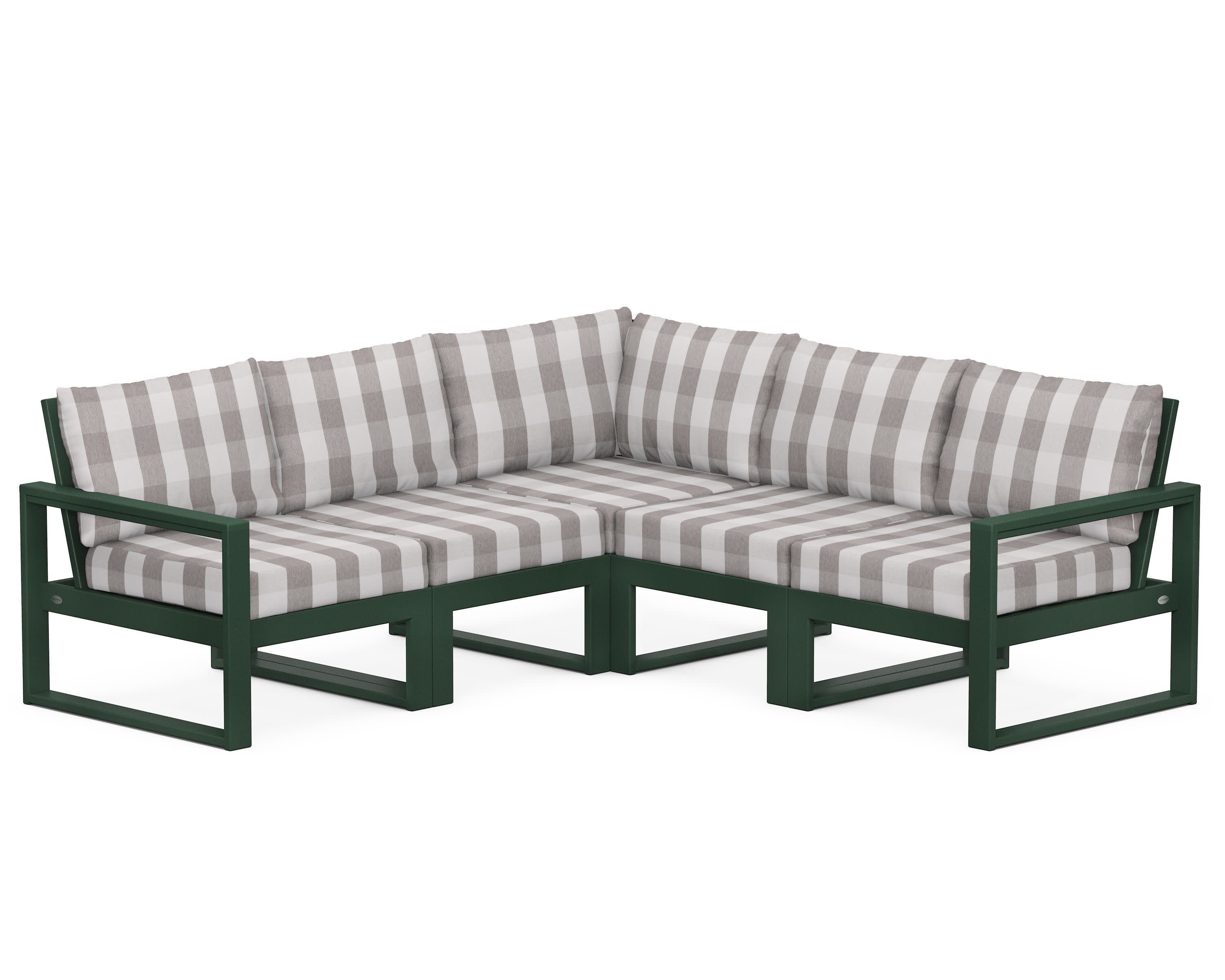 EDGE 5-Piece Modular Deep Seating Set in Green / Buffalo Plaid Grey Mist