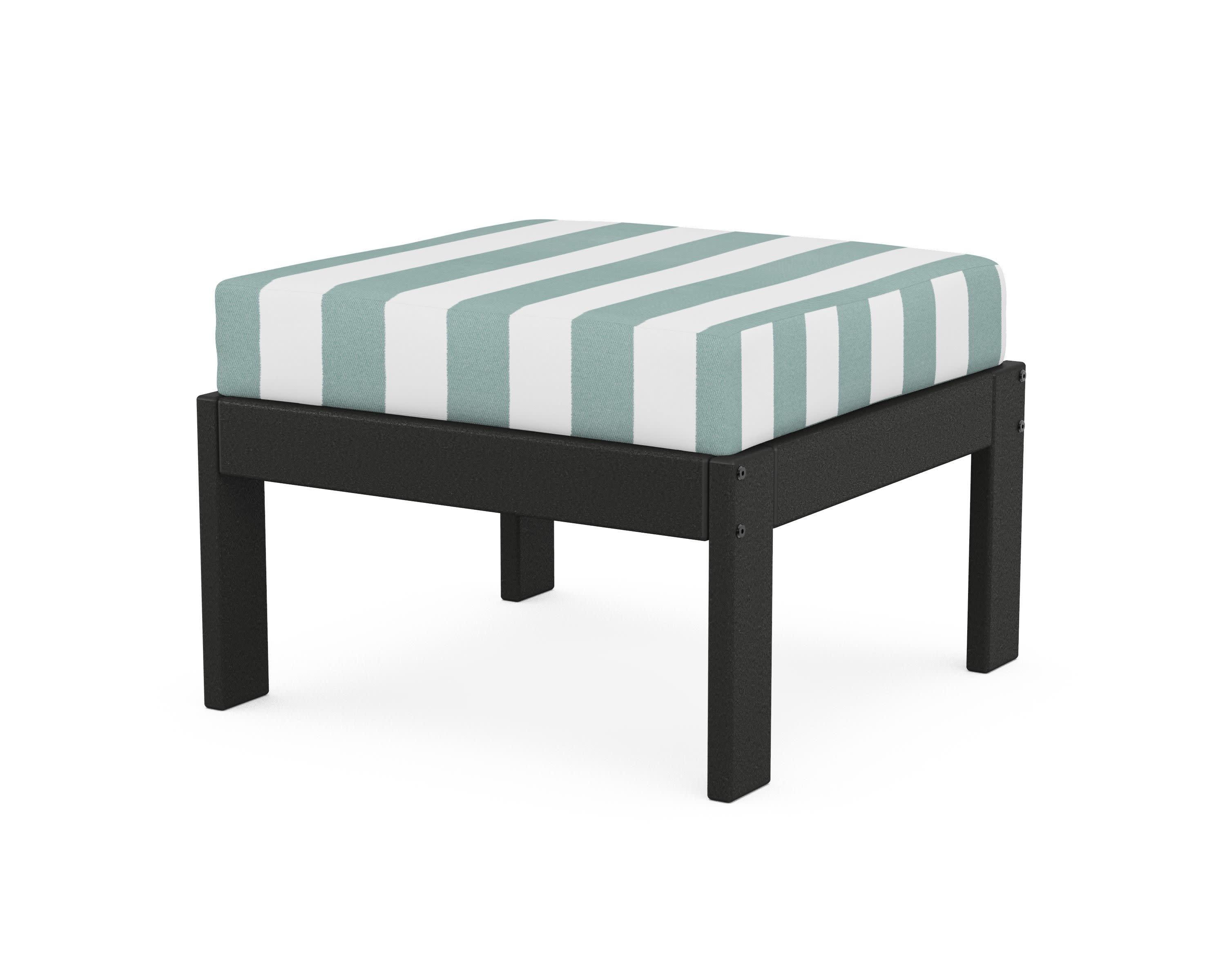 Vineyard Modular Ottoman in Black / Cabana Stripe Glacier Spa
