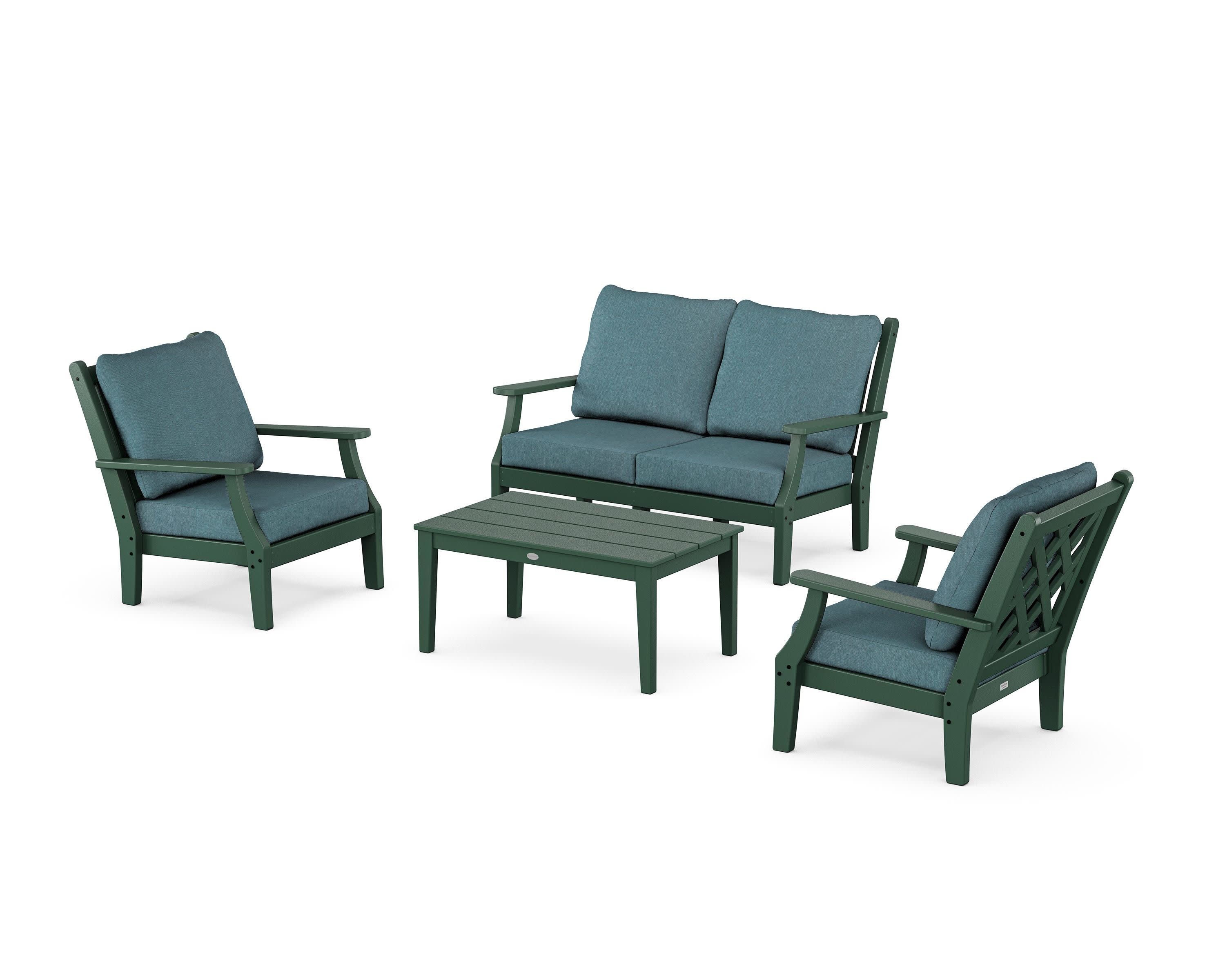 Wovendale 4-Piece Deep Seating Set with Loveseat in Green / Ocean Teal