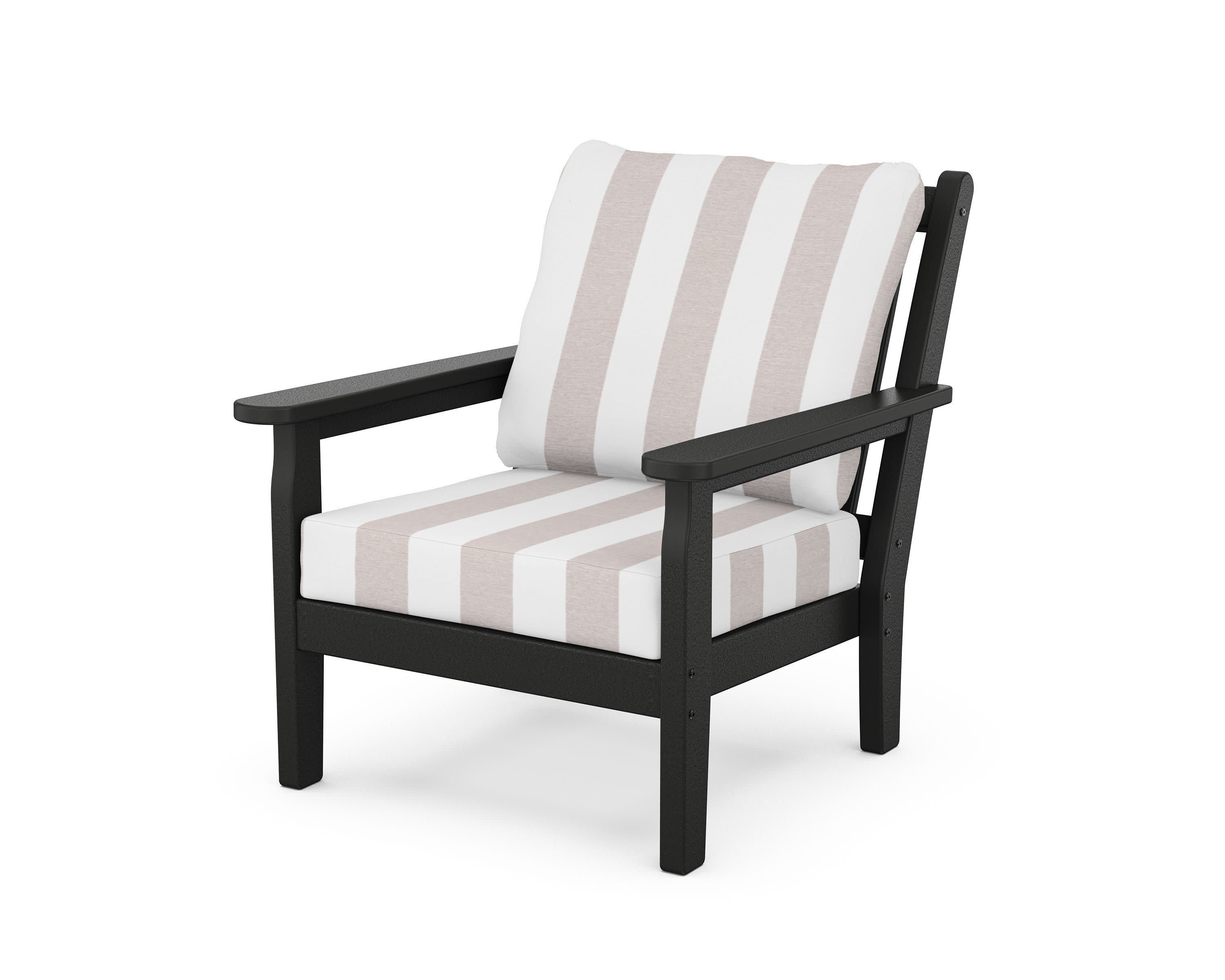 Chippendale Deep Seating Chair in Black / Cabana Stripe Dune Burlap