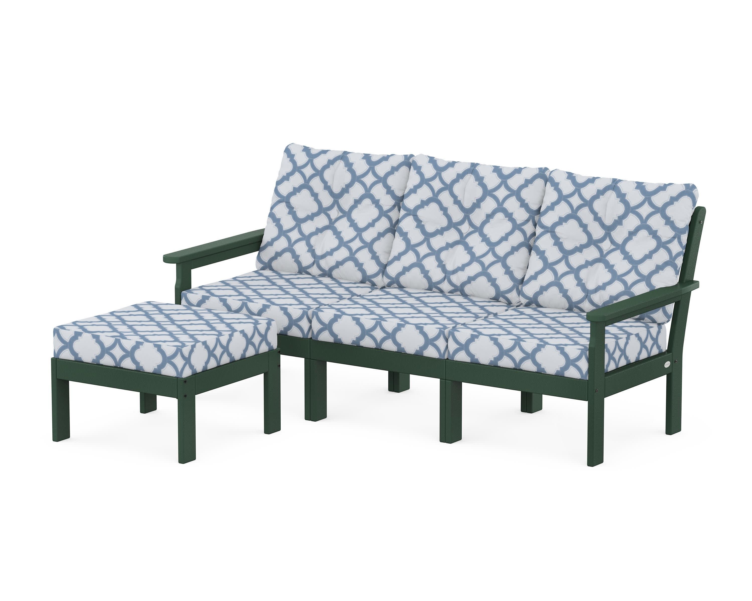 Vineyard 4-Piece Sectional with Ottoman in Green / Trellis Sky Blue