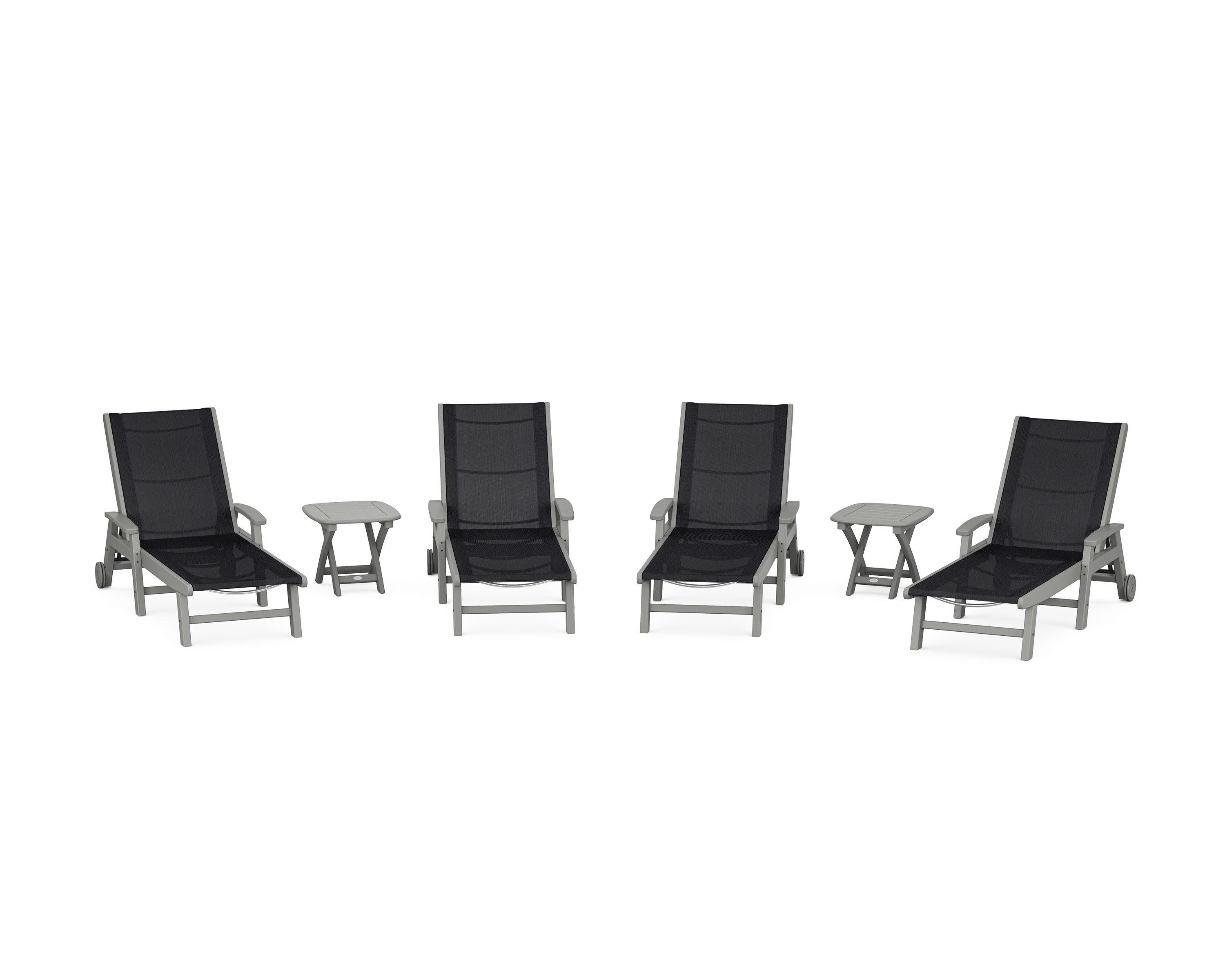 Coastal Chaise 6-Piece Set with Wheels in Slate Grey / Black Sling