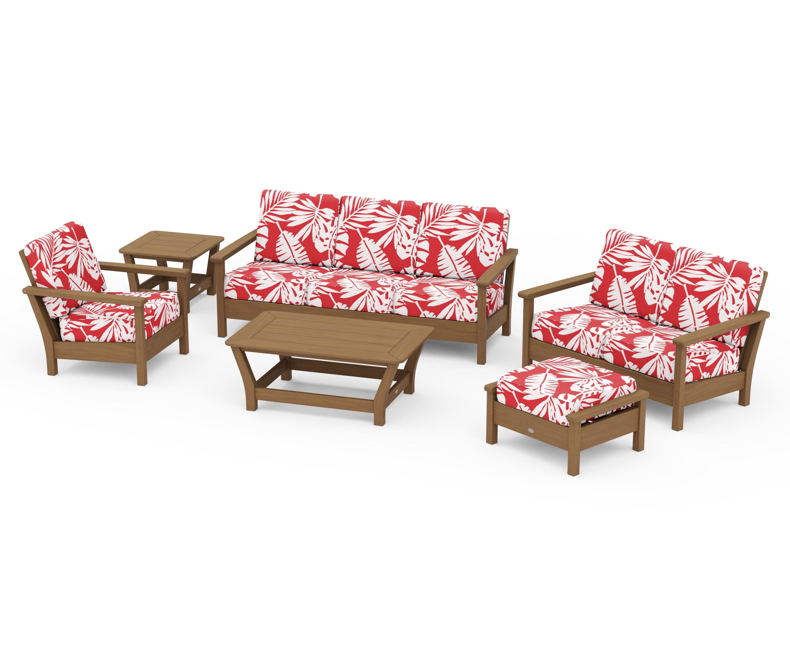 Harbour 6-Piece Outdoor Living Set in Natural / Leaf Crimson