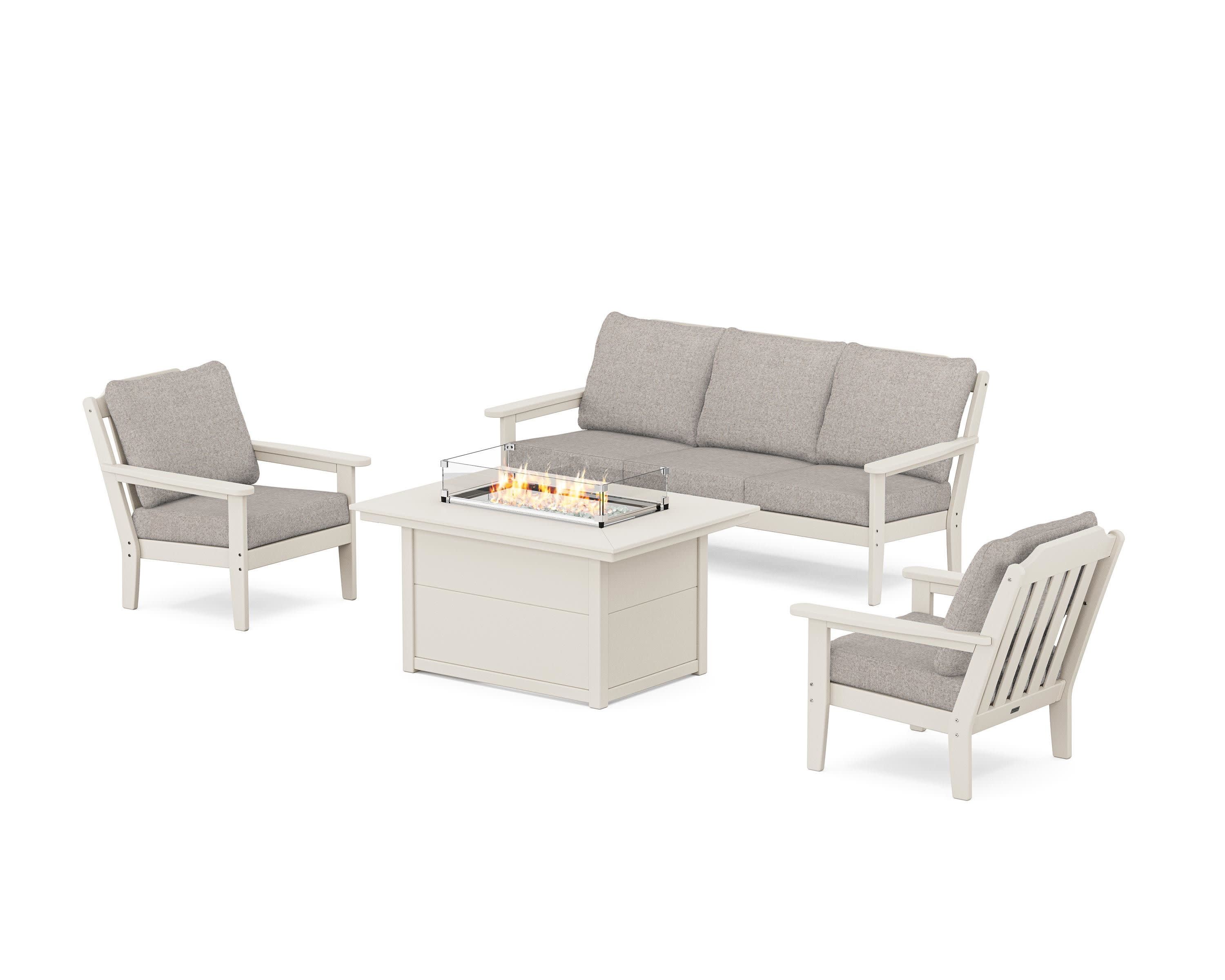 Cottage Deep Seating Fire Pit Table Set in Sand / Weathered Tweed