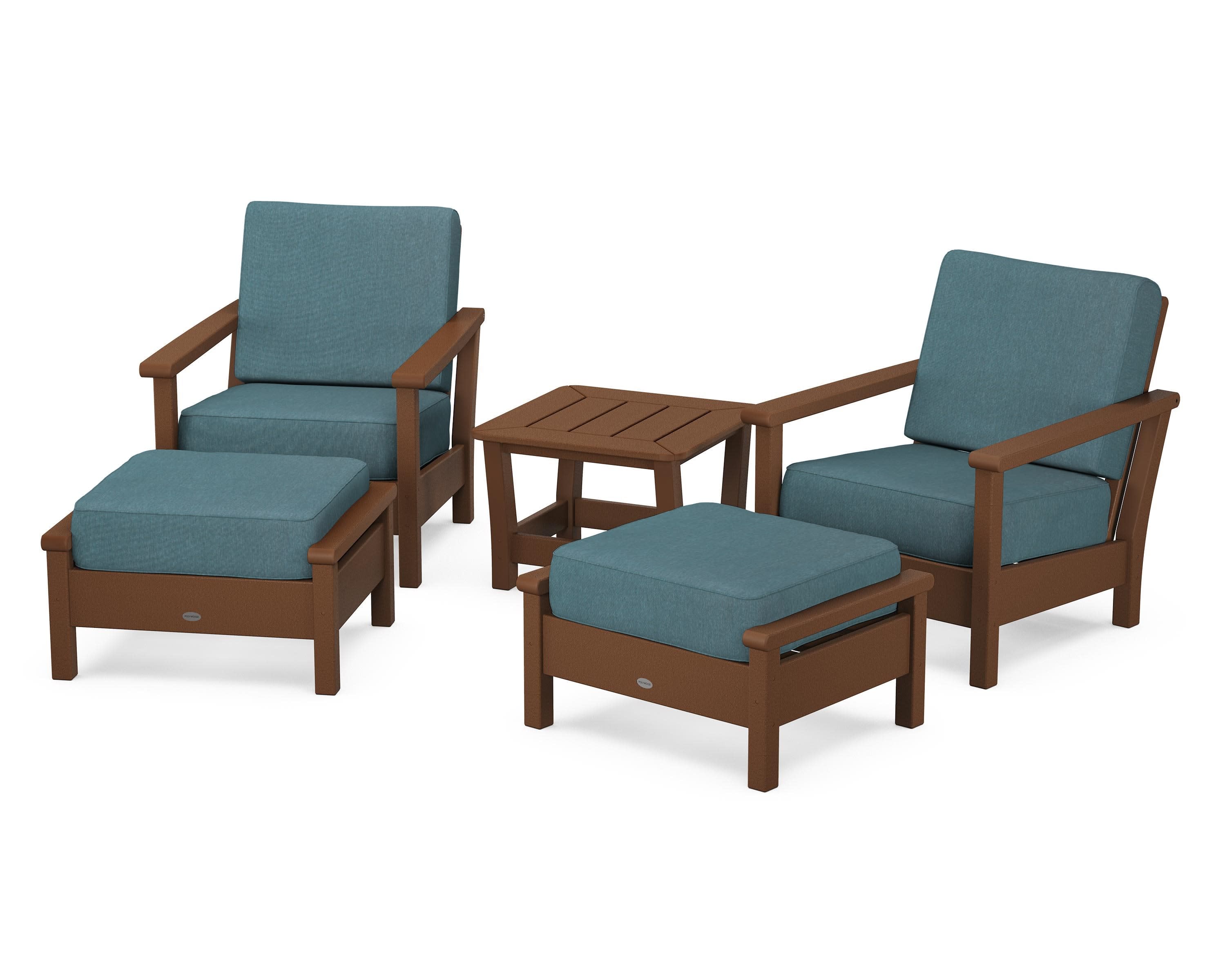 Harbour 5-Piece Deep Seating Chair Set in Teak / Ocean Teal