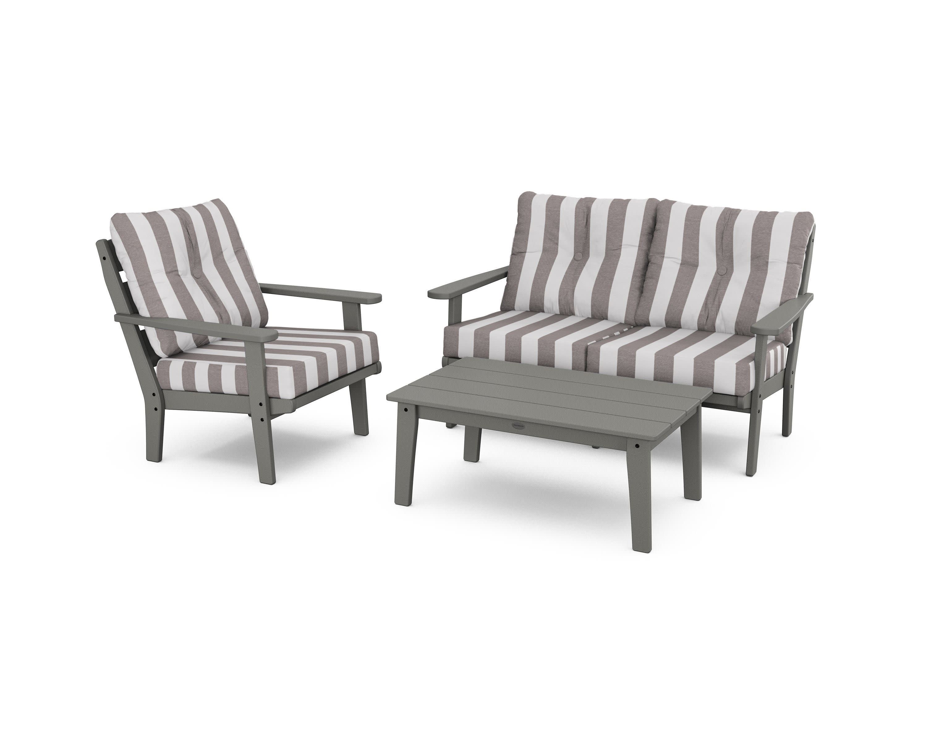 Lakeside 3-Piece Deep Seating Set in Slate Grey / Cabana Stripe Grey Mist