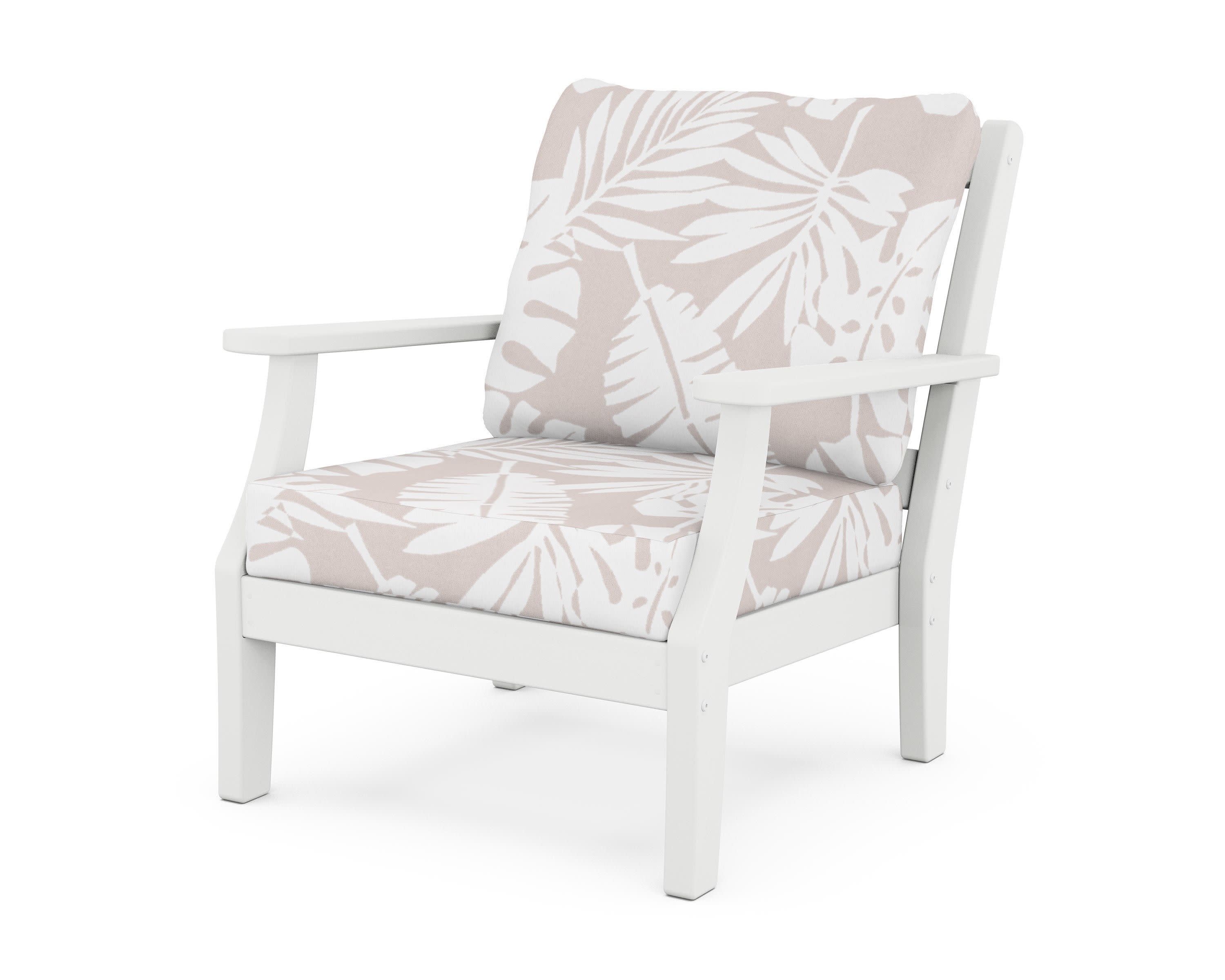 Chinoiserie Deep Seating Chair in White / Leaf Dune Burlap