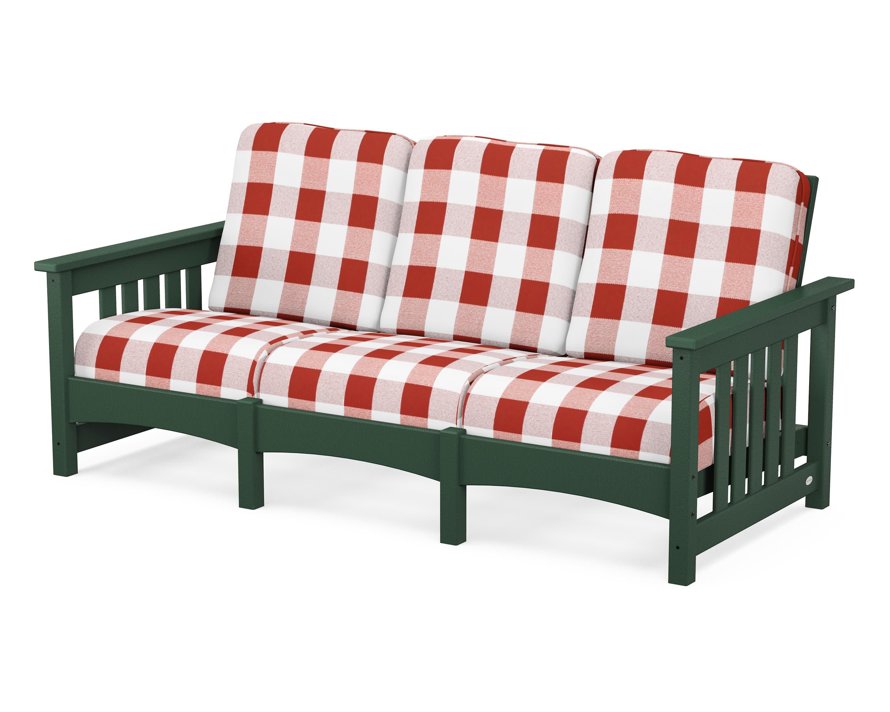 Club Mission Sofa in Green / Buffalo Plaid Crimson