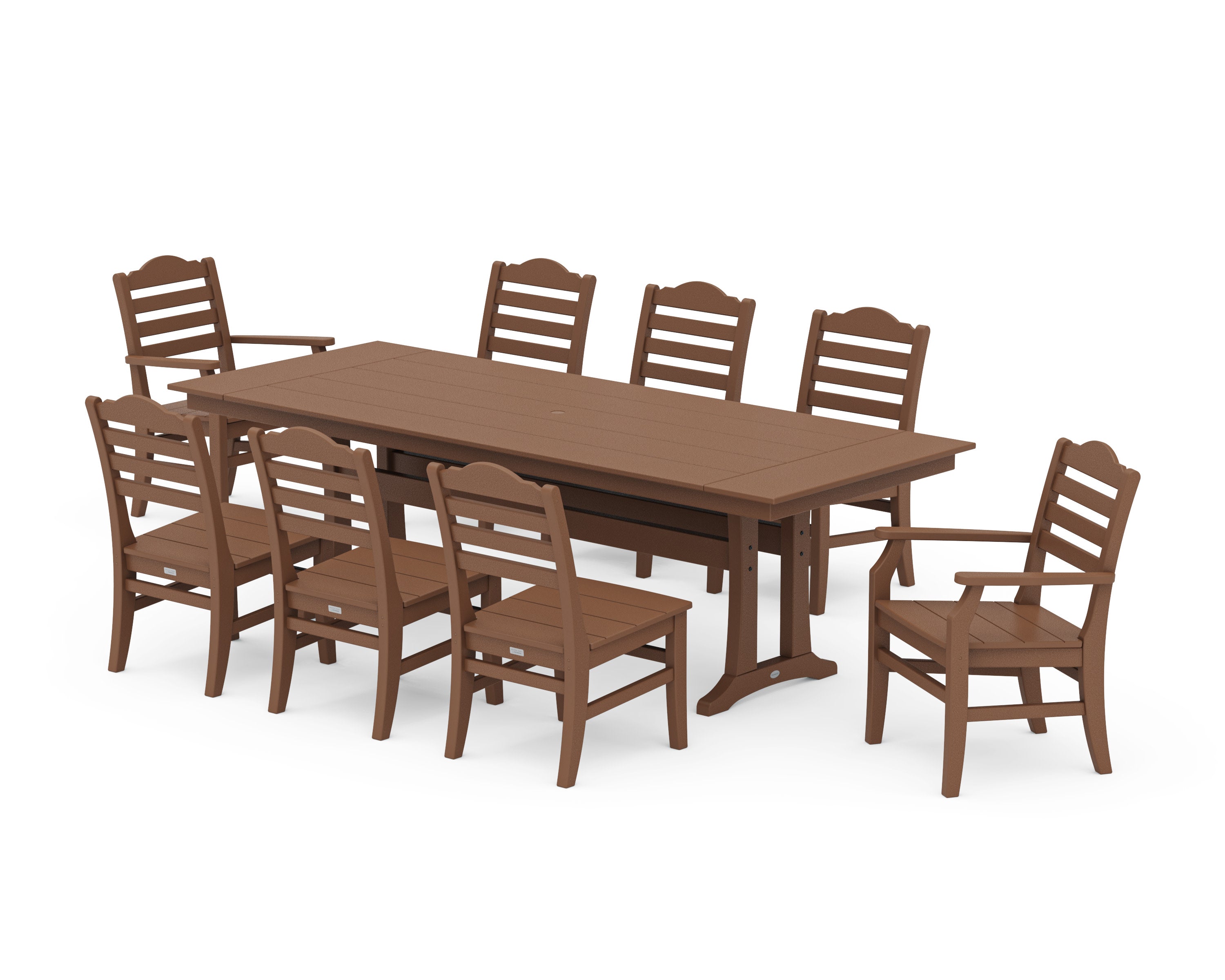 Savannah 9-Piece Farmhouse Dining Set with Trestle Legs in Teak