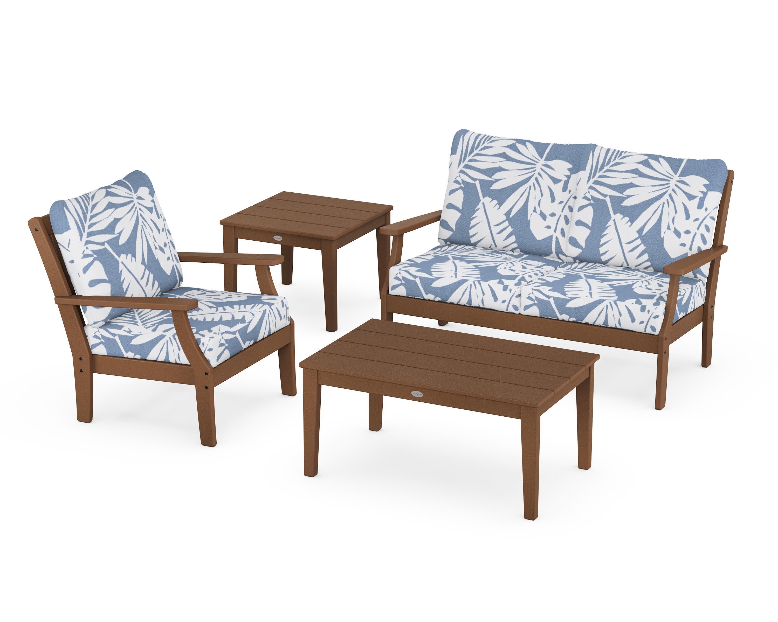 Braxton 4-Piece Deep Seating Set in Teak / Leaf Sky Blue