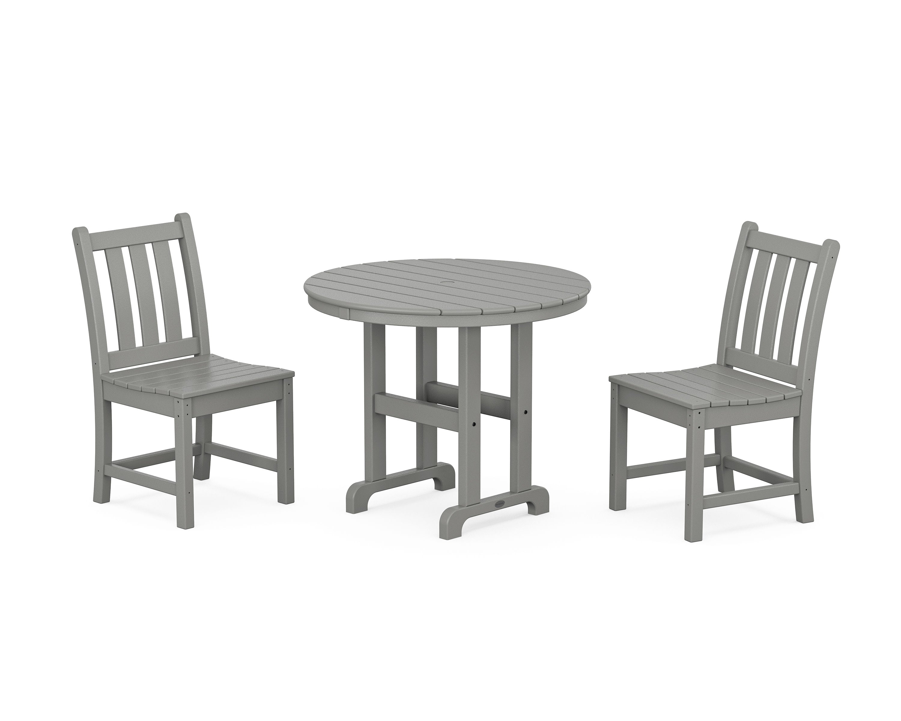 Traditional Garden Side Chair 3-Piece Round Dining Set in Slate Grey