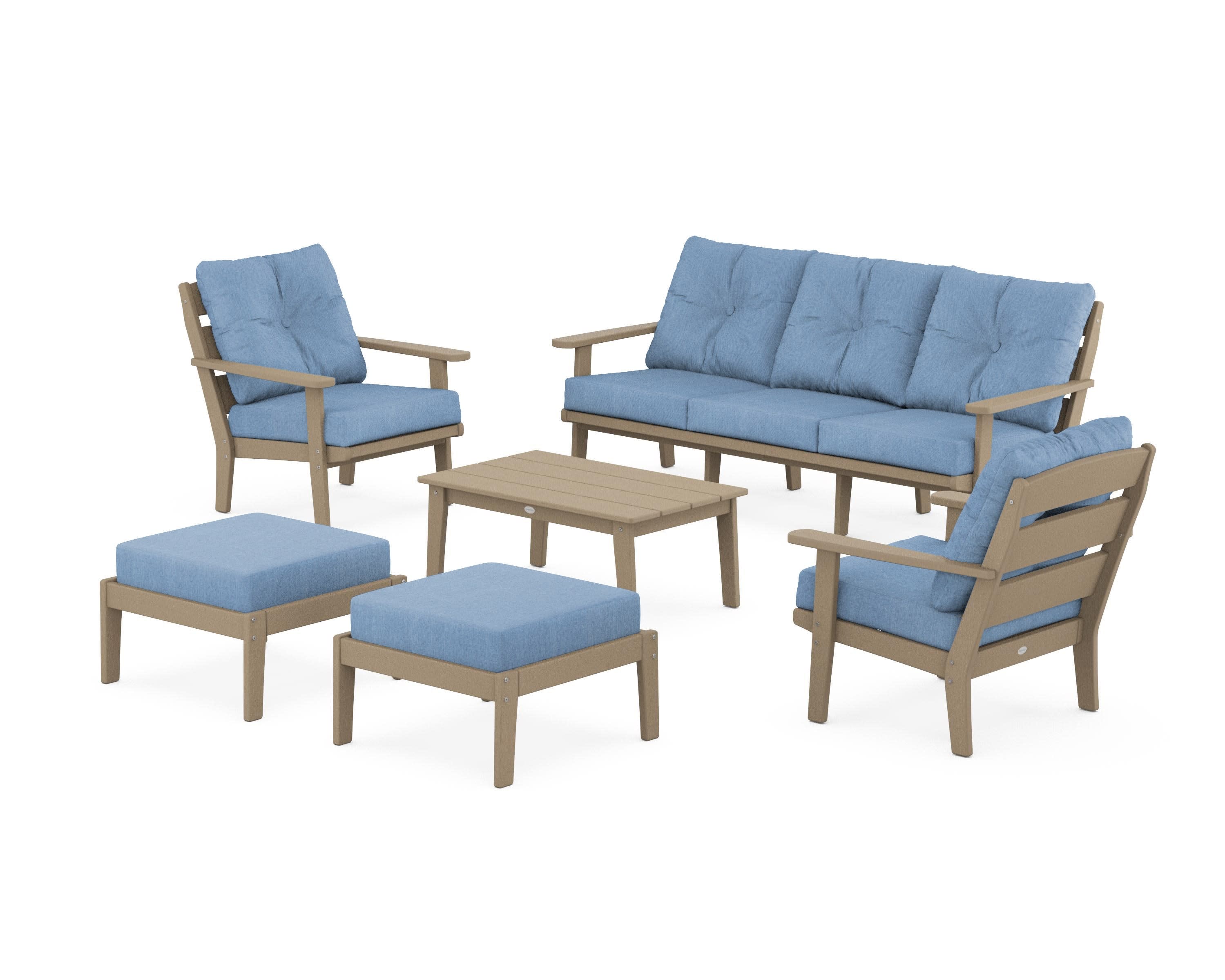 Lakeside 6-Piece Lounge Sofa Set in Vintage Sahara / Sky Blue