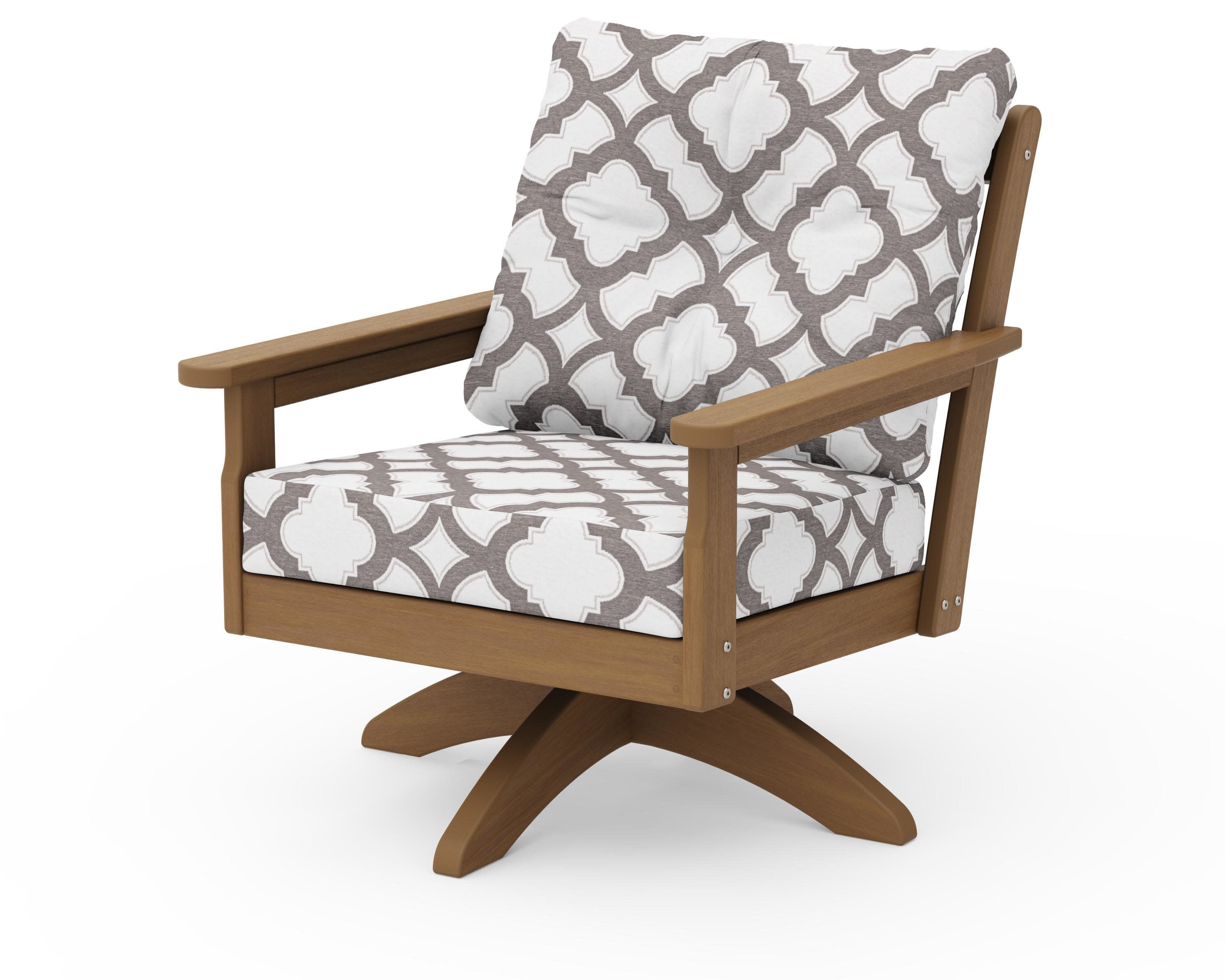 Vineyard Deep Seating Swivel Chair in Natural / Trellis Grey Mist