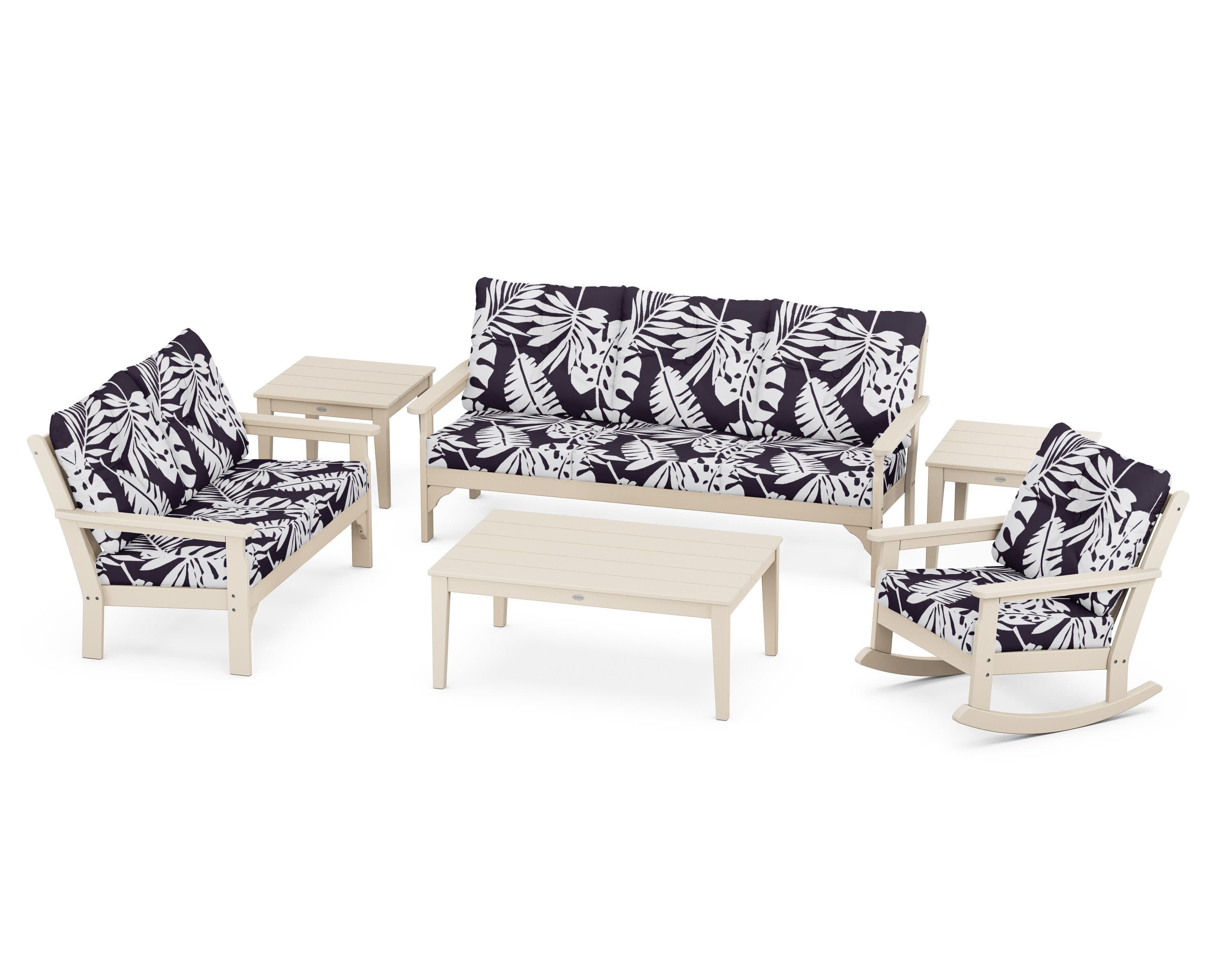 Vineyard 6-Piece Deep Seating Set in Sand / Leaf Navy