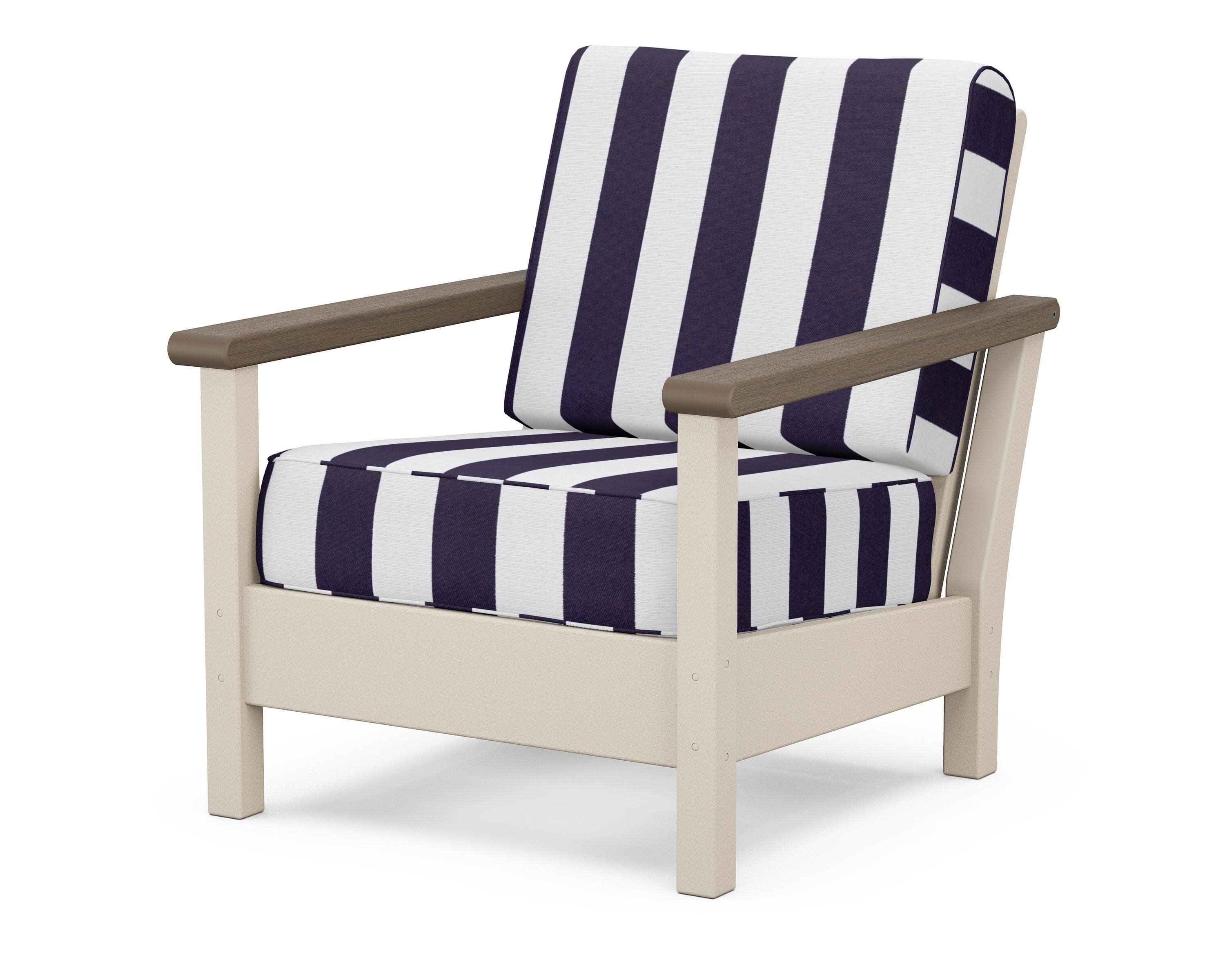 Harbour Deep Seating Chair in Sand / Kona / Cabana Stripe Navy