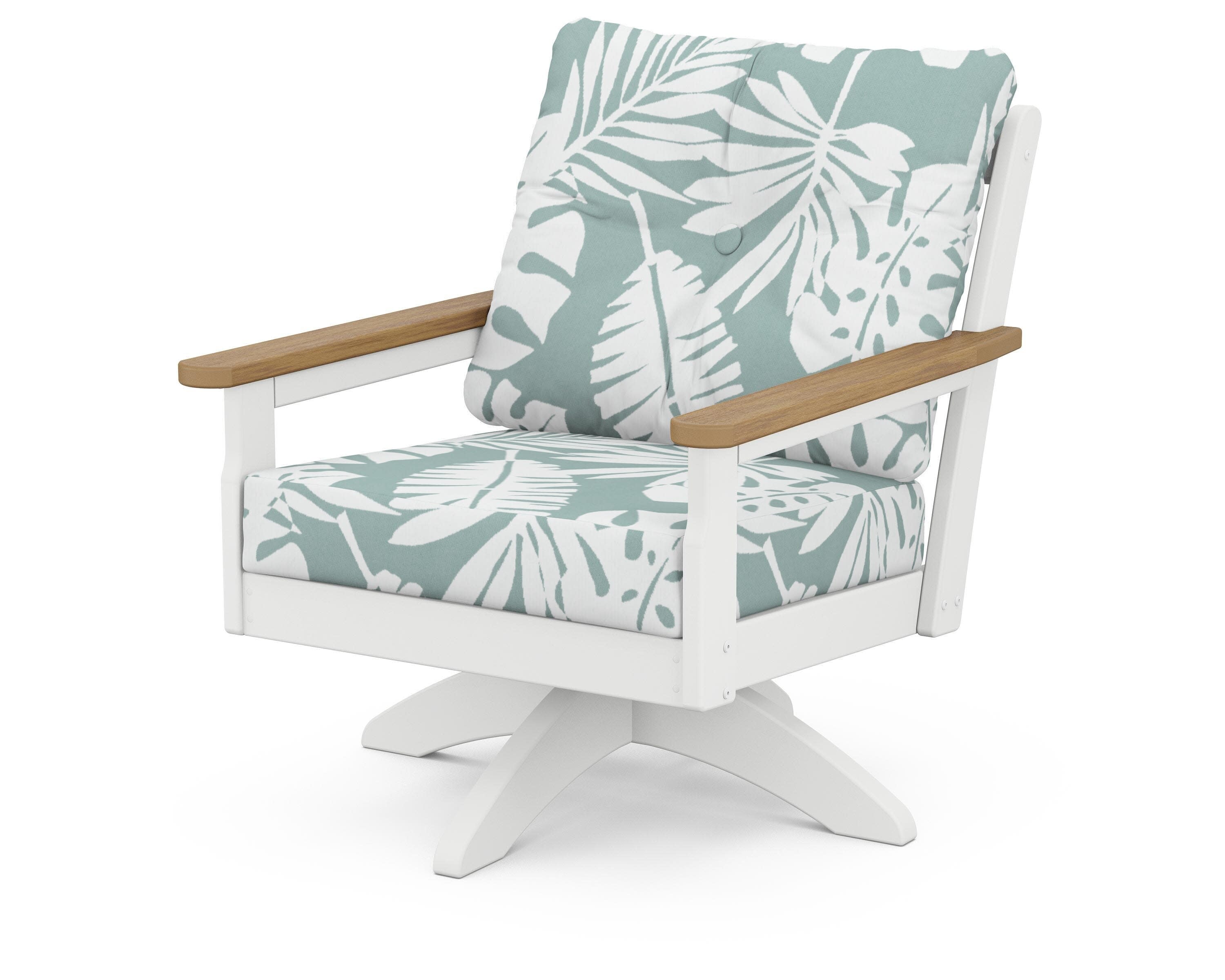 Vineyard Deep Seating Swivel Chair in White / Natural / Leaf Glacier Spa