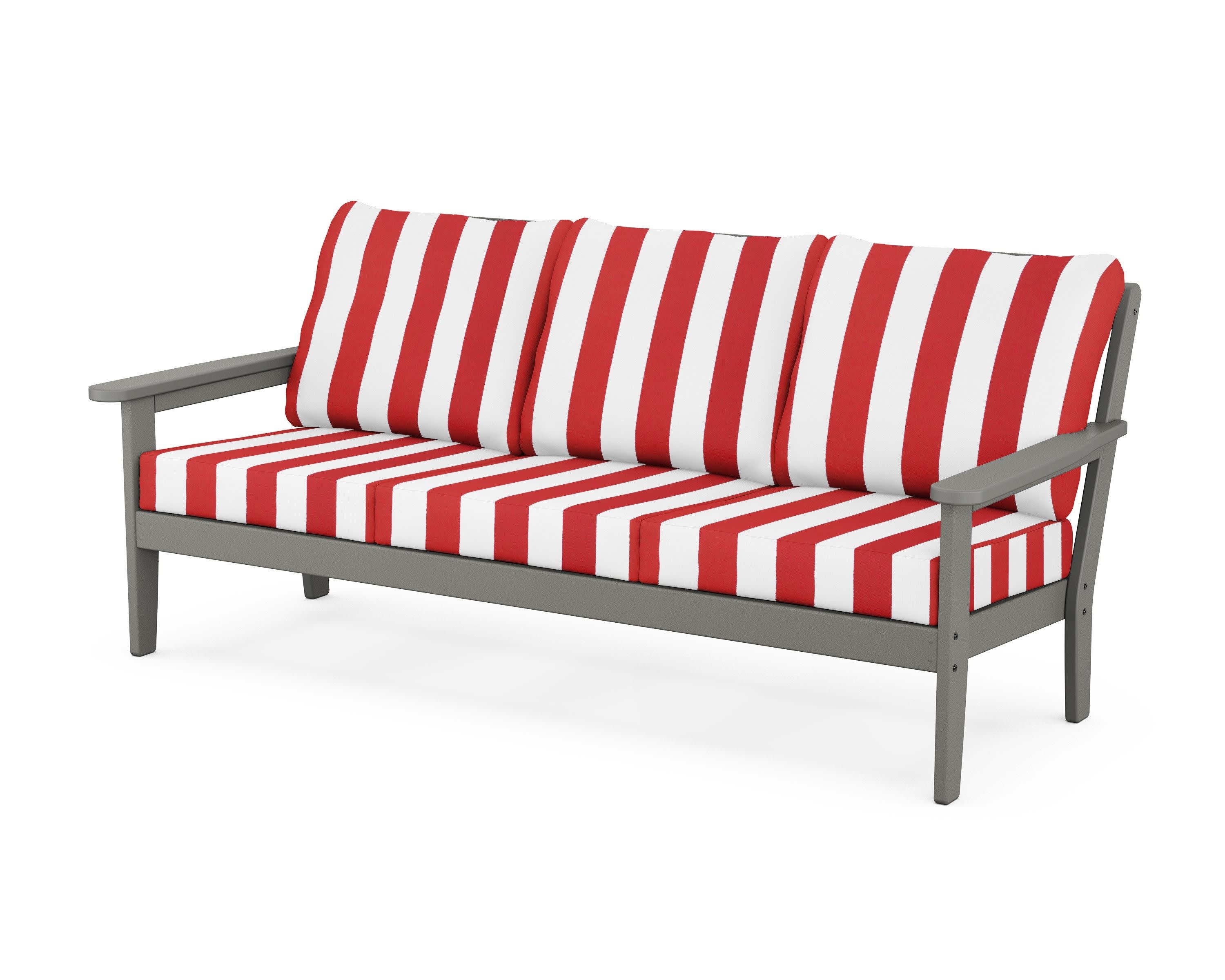 Cottage Deep Seating Sofa in Slate Grey / Cabana Stripe Crimson