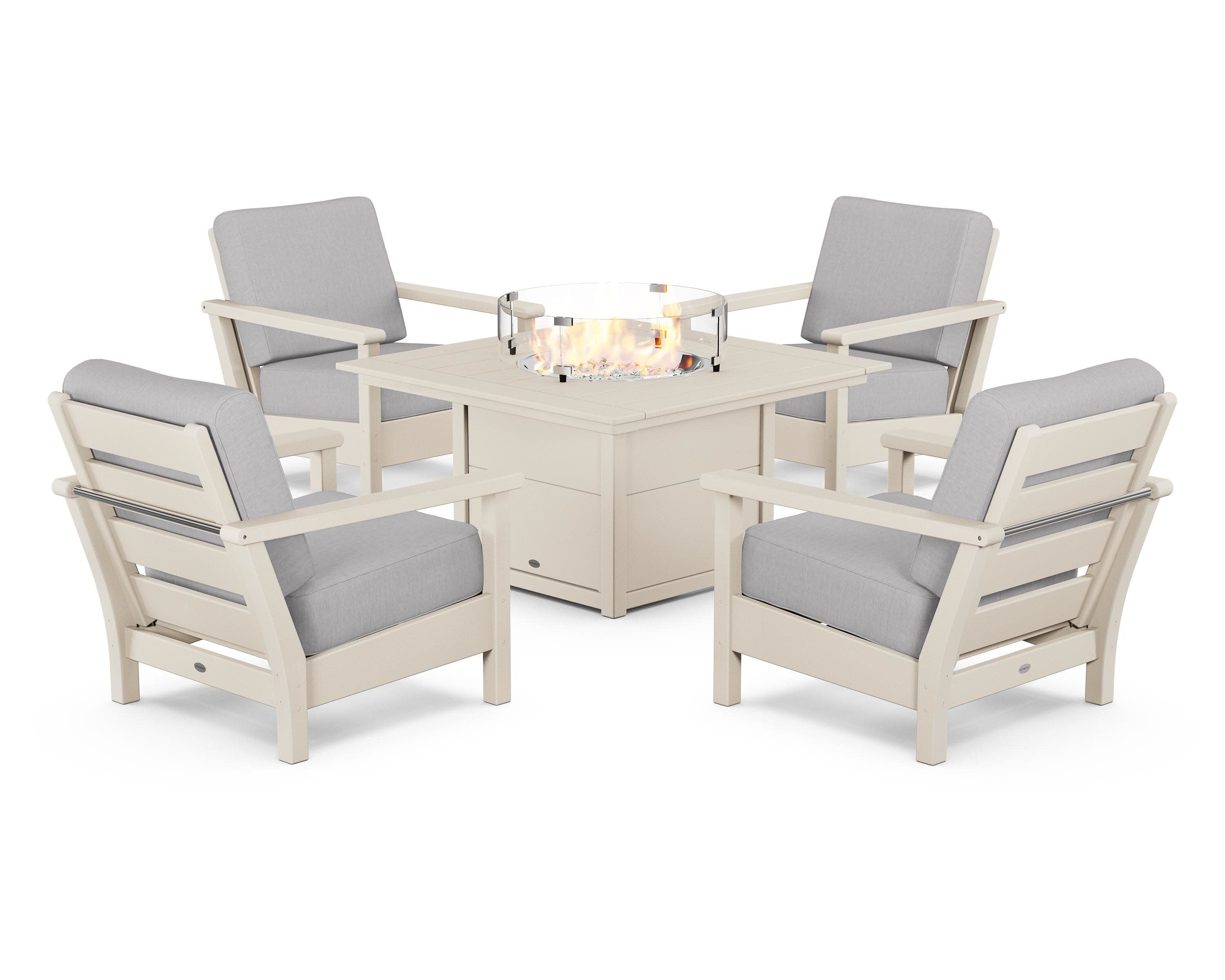 Harbour 5-Piece Conversation Set with Fire Pit Table in Sand / Granite