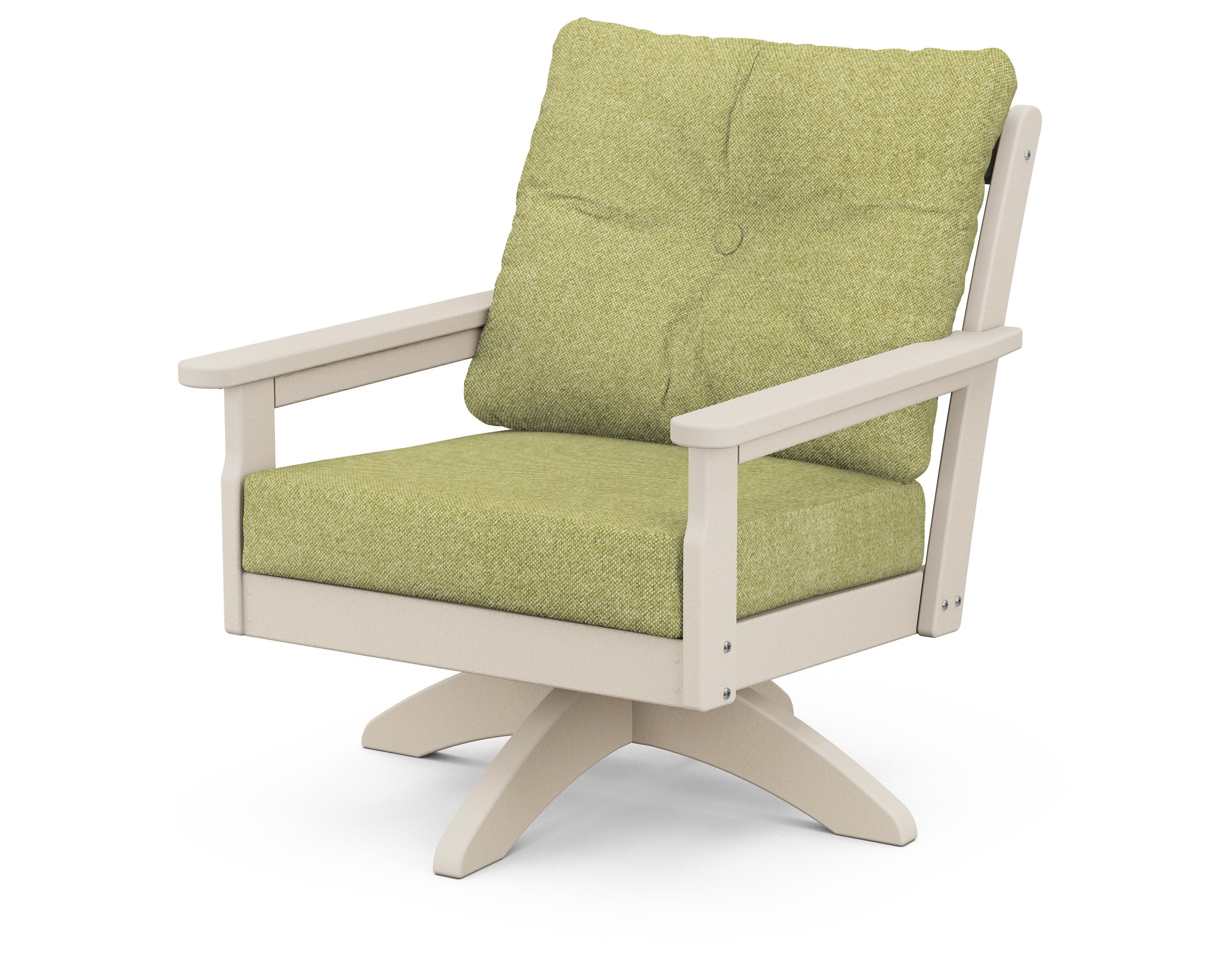 Vineyard Deep Seating Swivel Chair in Sand / Chartreuse Boucle
