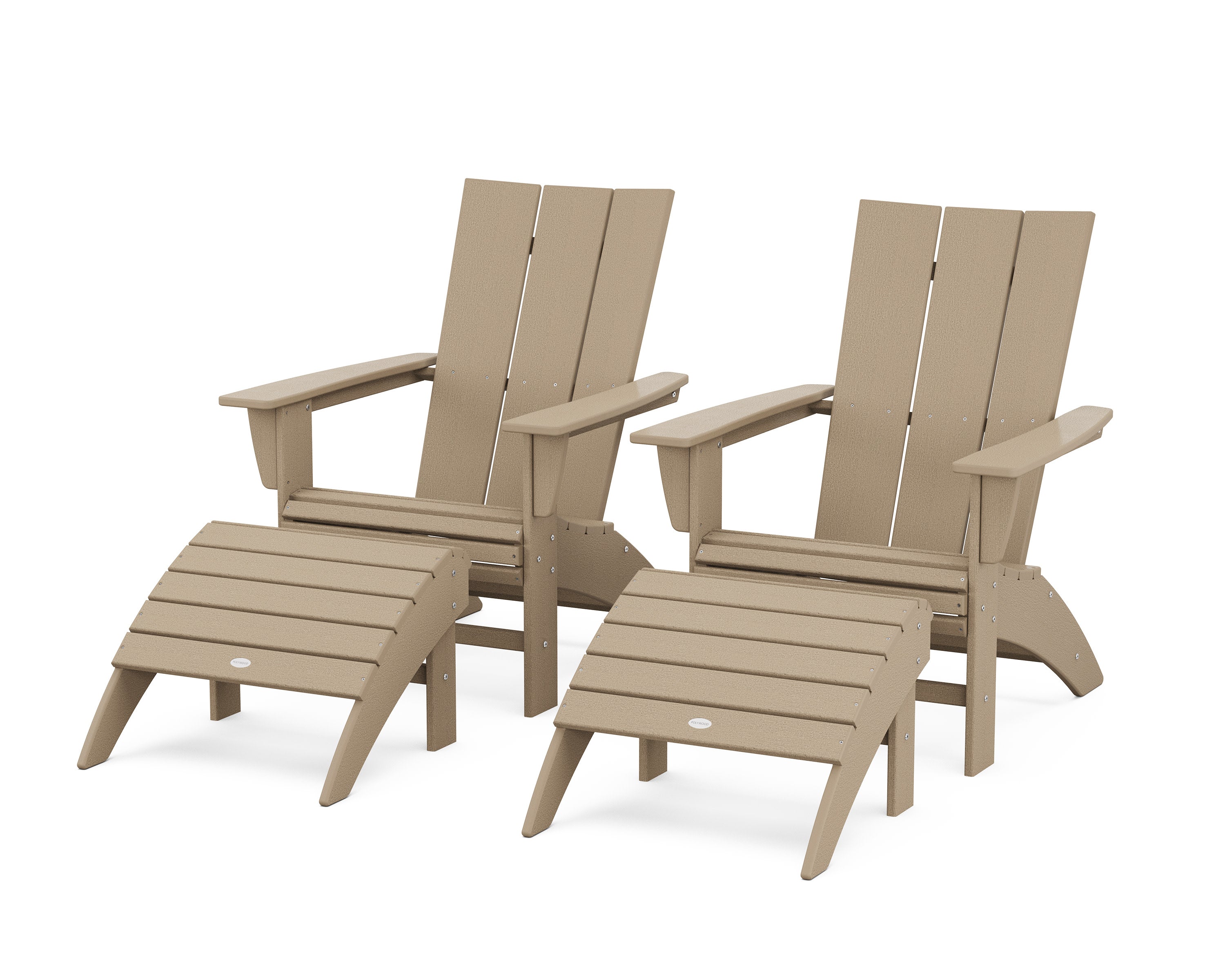 Modern Curveback Adirondack Chair 4-Piece Set with Ottomans in Vintage Sahara