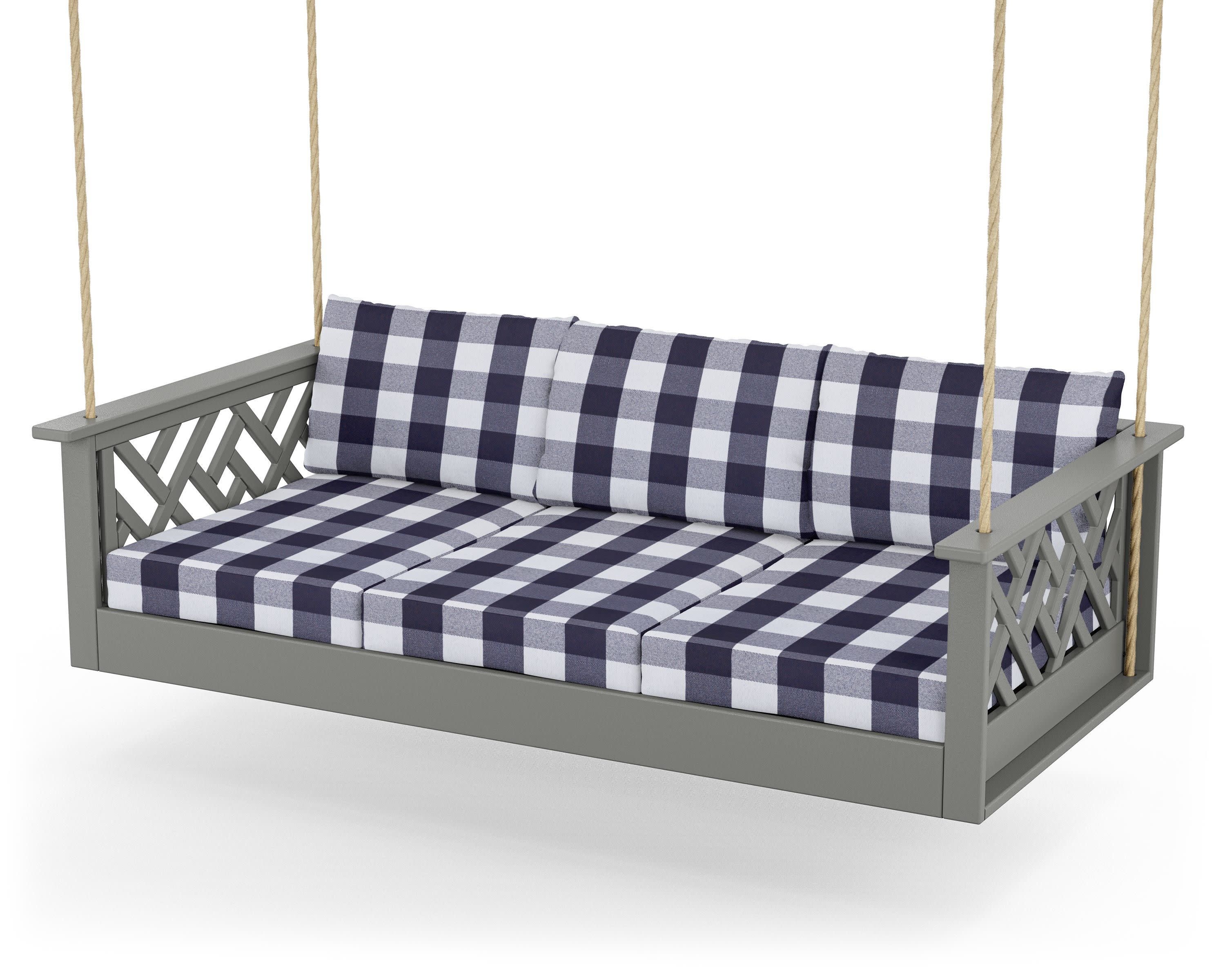 Chippendale Daybed Swing in Slate Grey / Buffalo Plaid Navy